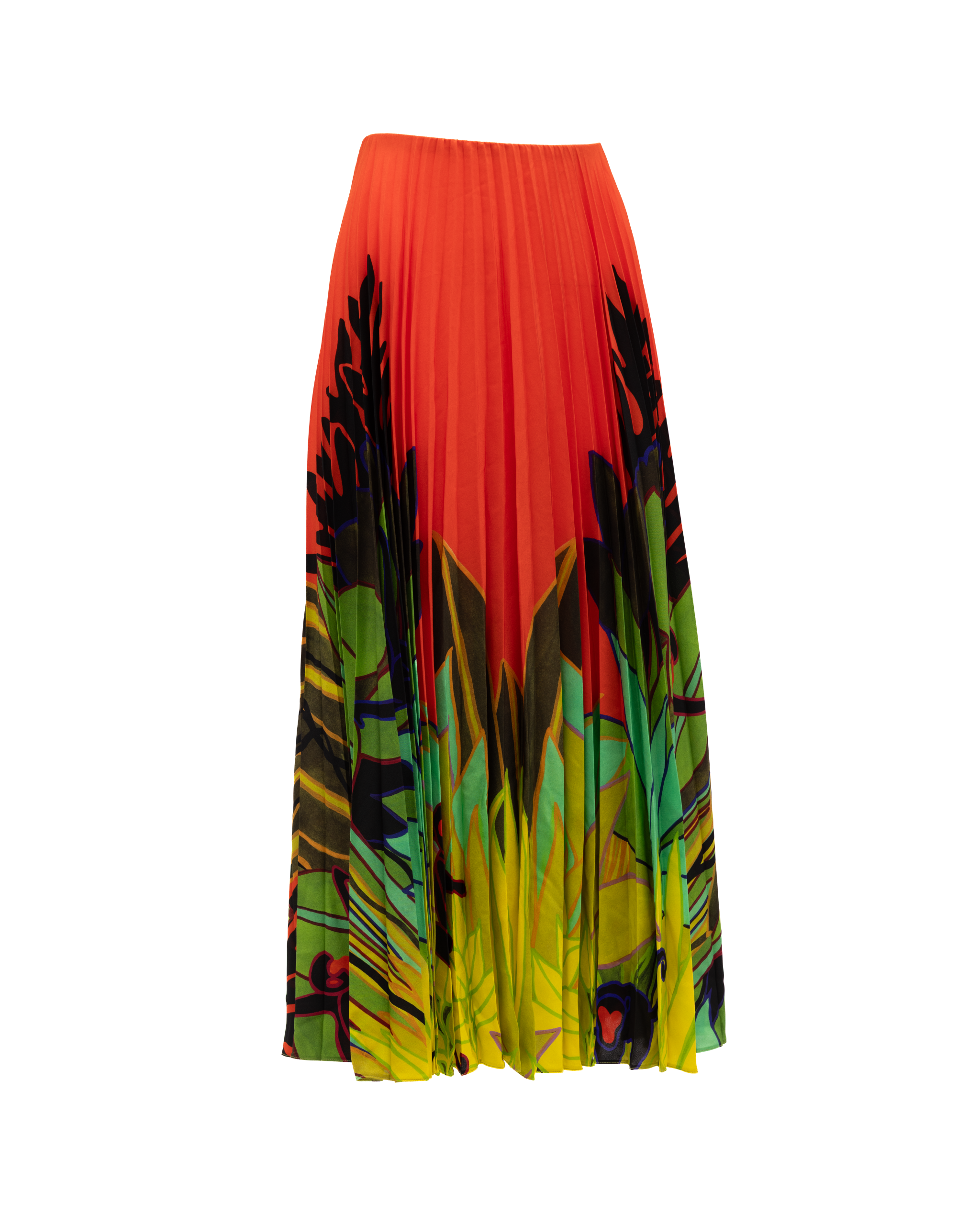 Valentino Garavani Orange Pleated Floral Maxi Skirt - Luxury Couture