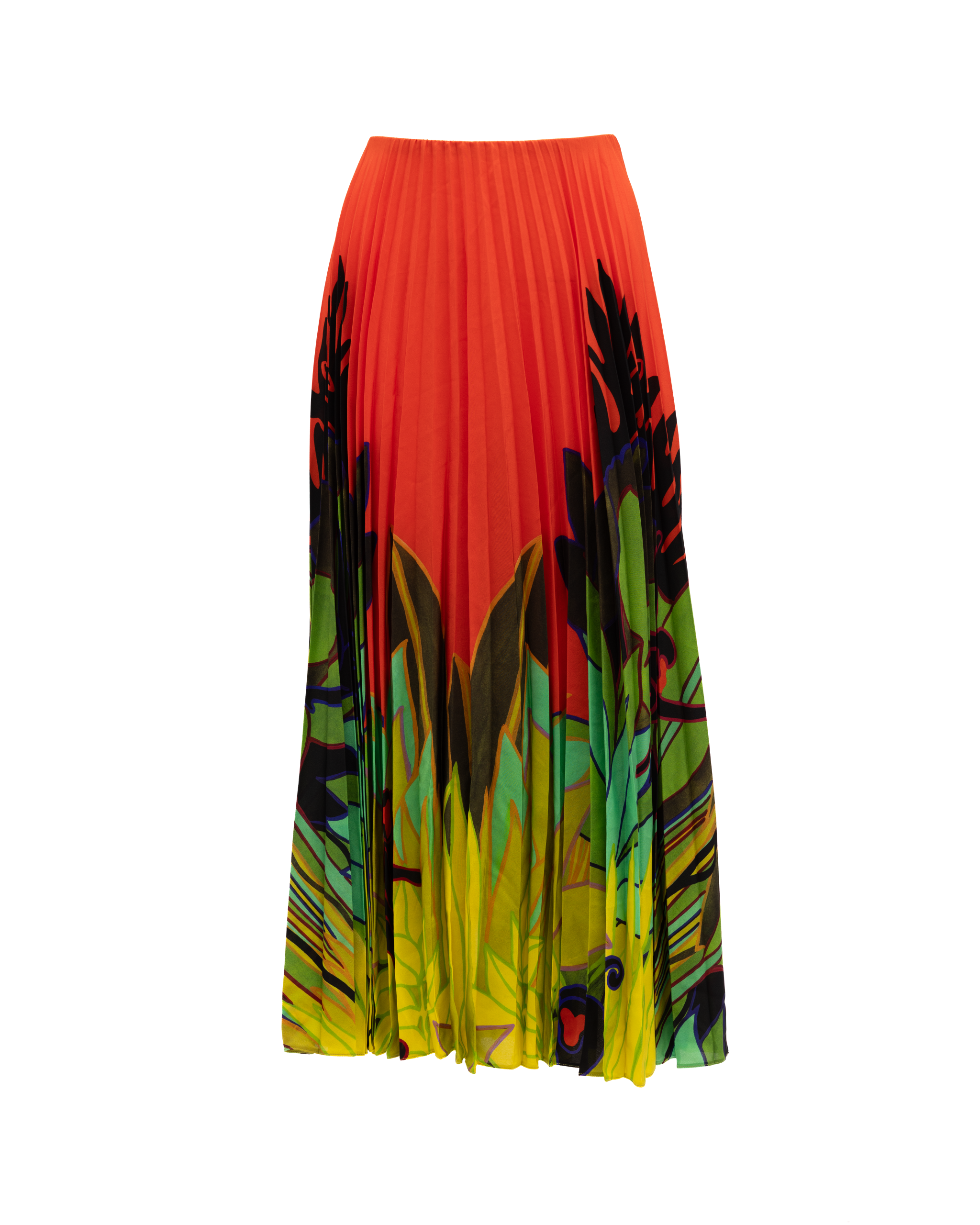 Valentino Garavani Orange Pleated Floral Skirt - Exquisite Luxury