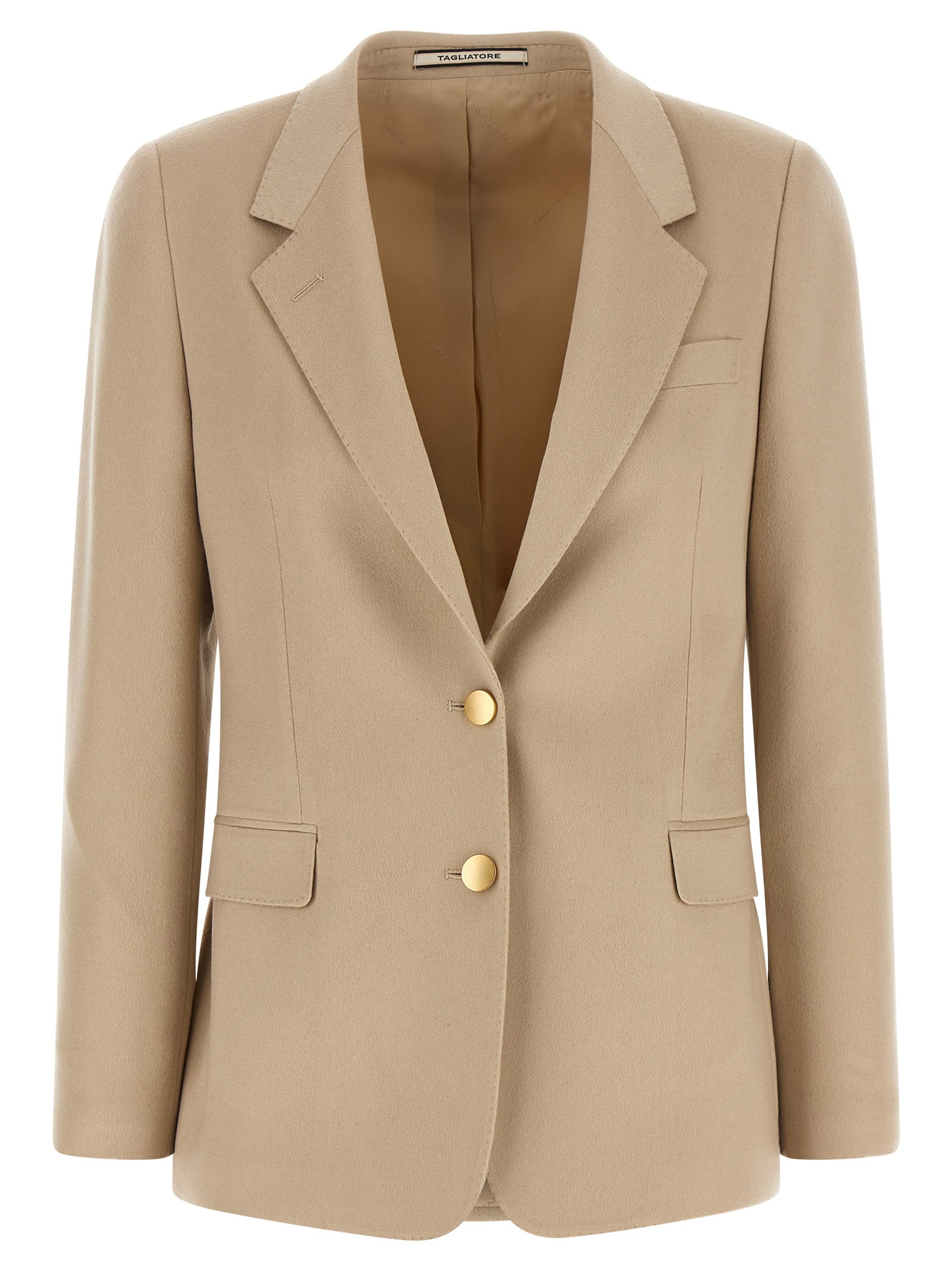 Indulge in the exquisite Tagliatore Beige Cashmere Blazer, a masterpiece of Italian craftsmanship that embodies sophistication and timeless elegance for the discerning individual.