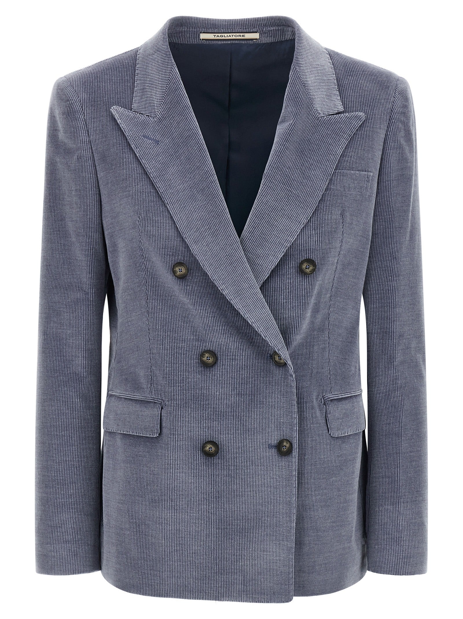 Elevate your style with the TAGLIATORE Parigi double-breasted blazer, crafted from luxurious cotton and cashmere corduroy, embodying timeless elegance and sophistication.