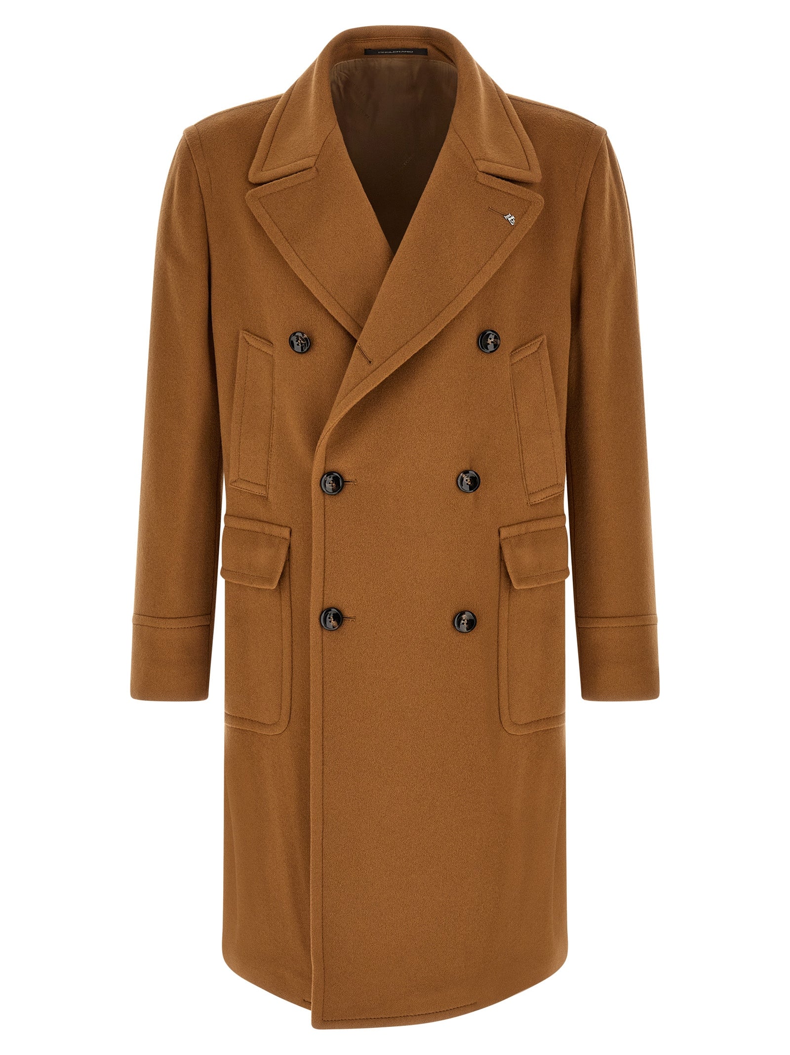 Indulge in the exquisite TAGLIATORE Brown Cashmere Coat, a masterpiece of Italian craftsmanship, merging luxurious softness with sophisticated elegance for the discerning individual.