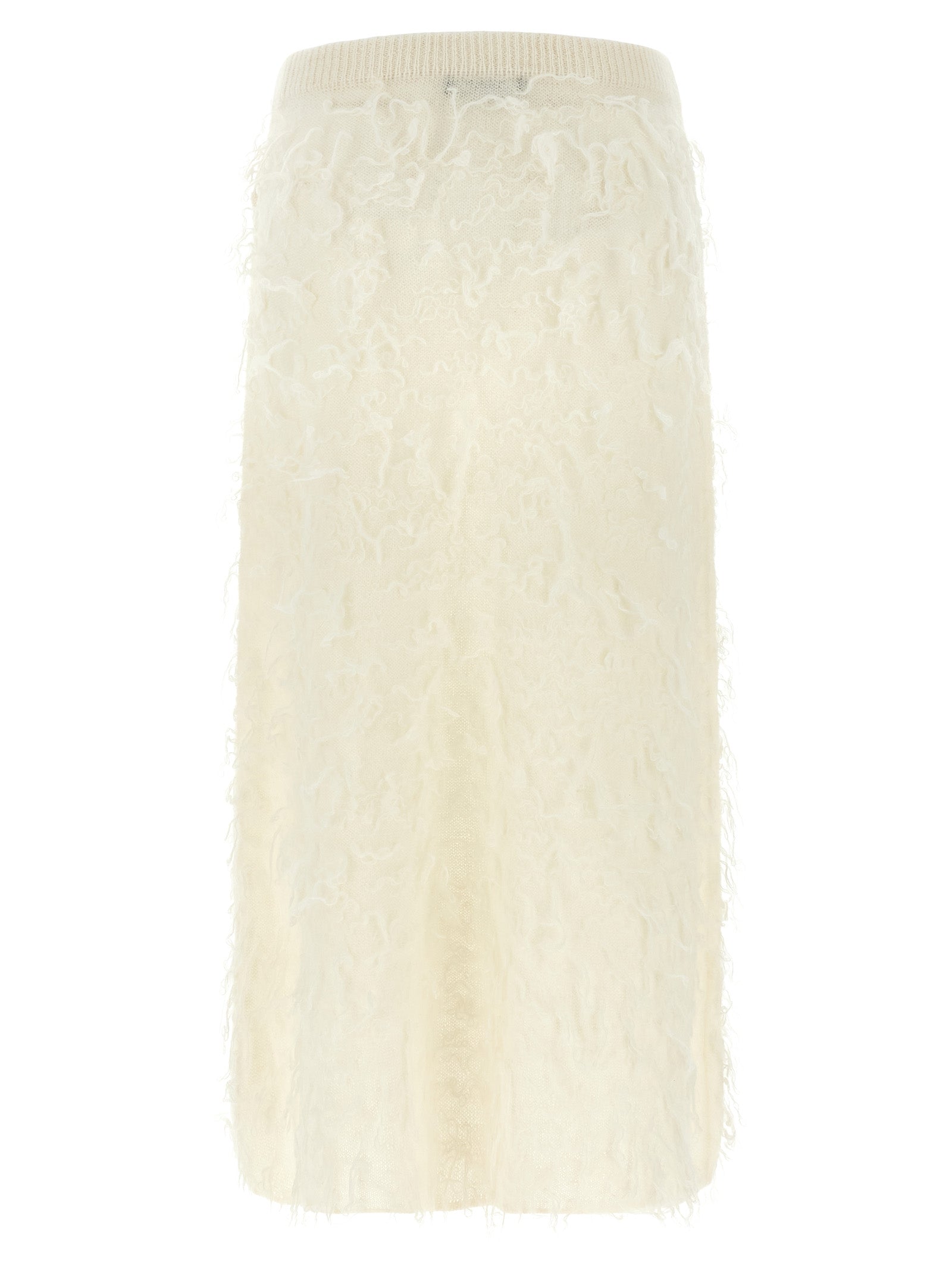 Experience the exquisite Fabiana Filippi White Fabric Midi Skirt, crafted in Italy from luxurious mohair and alpaca, embodying sophistication and timeless elegance.