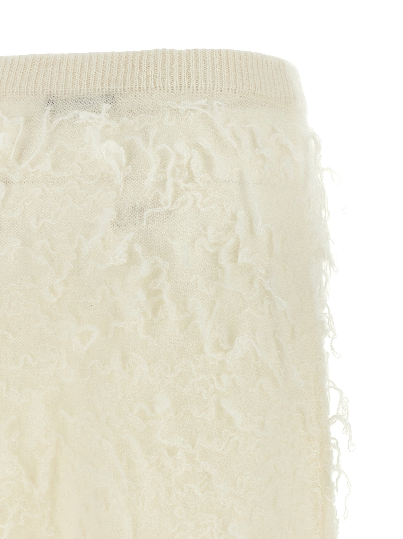 Elevate your winter wardrobe with the Fabiana Filippi White Fabric Midi Skirt, a luxurious blend of mohair and alpaca, crafted in Italy for an exquisite touch of elegance.