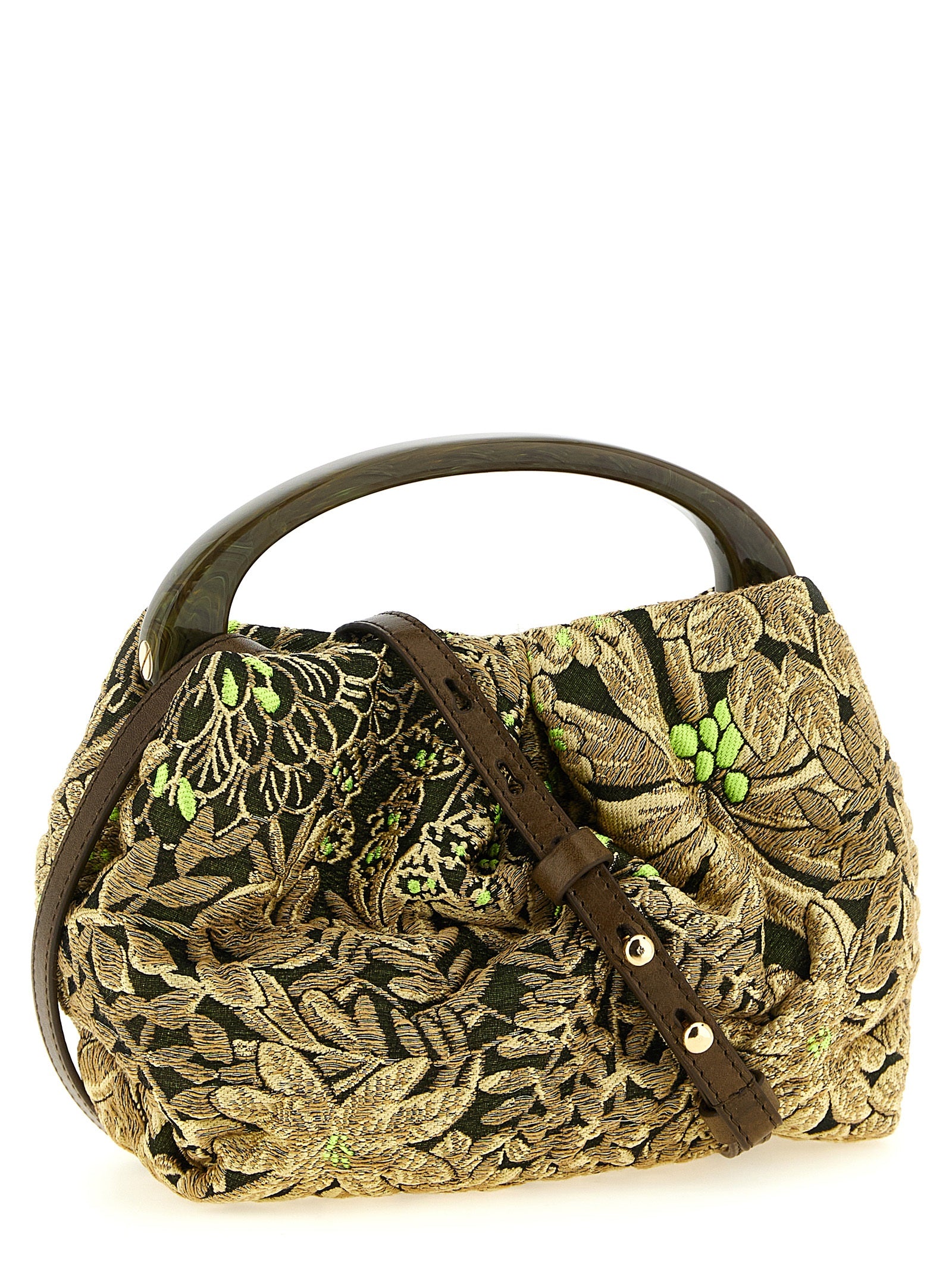 Elevate your style with the Dries Van Noten Crisp small handbag, a masterpiece of luxurious jacquard fabric and exquisite botanical patterns, perfect for the discerning individual.