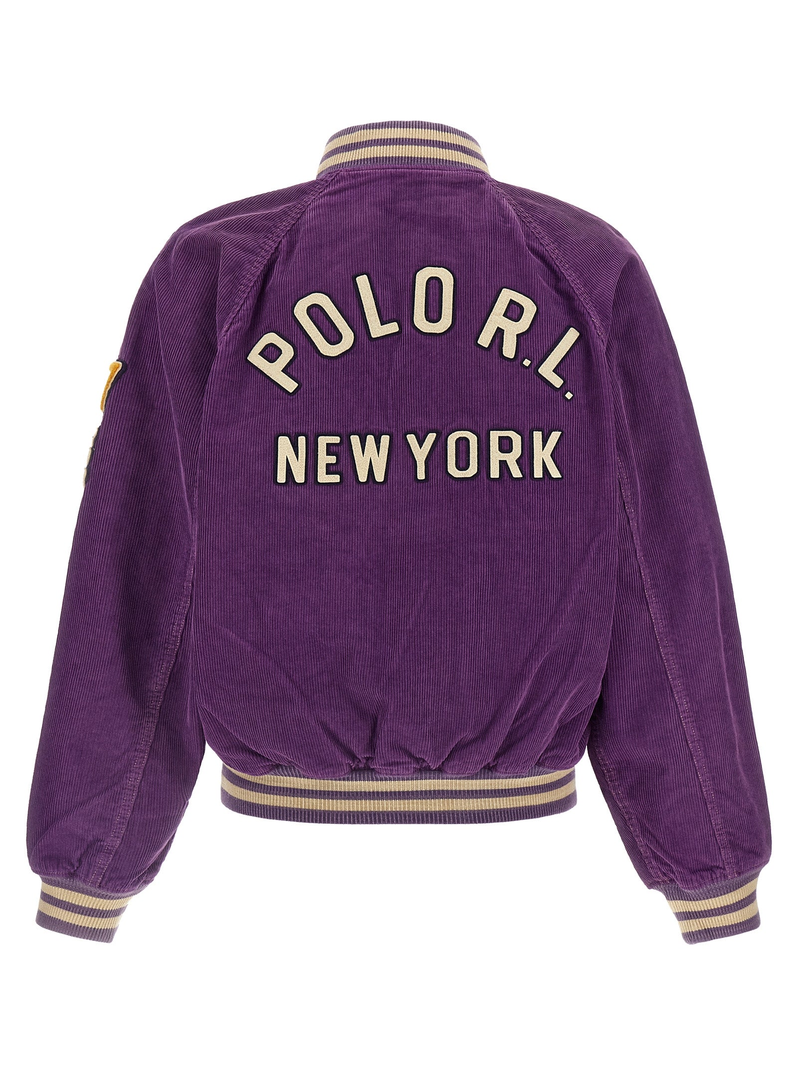 Elevate your wardrobe with the Polo Ralph Lauren Purple Cotton Bomber, a timeless piece crafted from luxurious cotton, embodying sophistication and American heritage.
