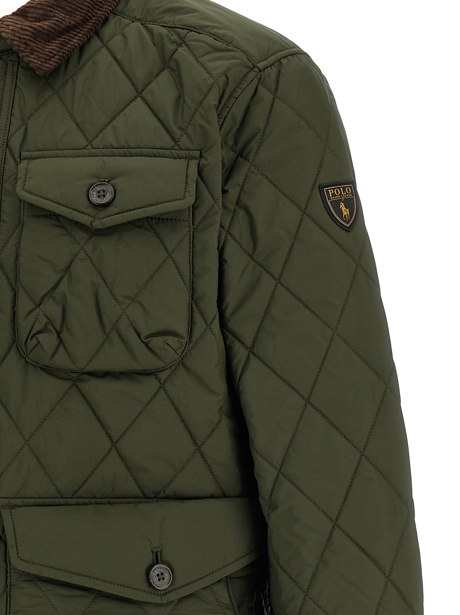 Elevate your wardrobe with the Polo Ralph Lauren Bicolor Polyester Full-Length Jacket, a masterpiece of diamond quilted elegance and timeless sophistication.