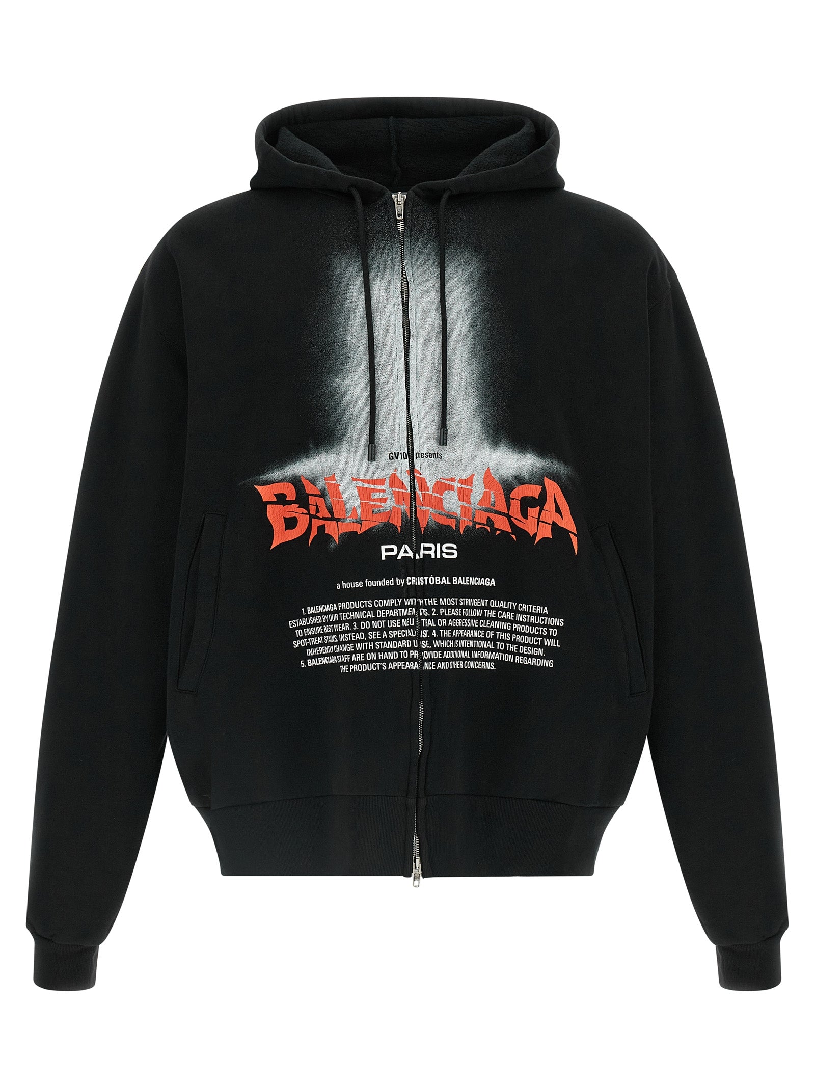 Elevate your wardrobe with the Balenciaga Black Cotton Sweatshirt, a bold statement of modern streetwear that fuses exquisite craftsmanship with contemporary allure.