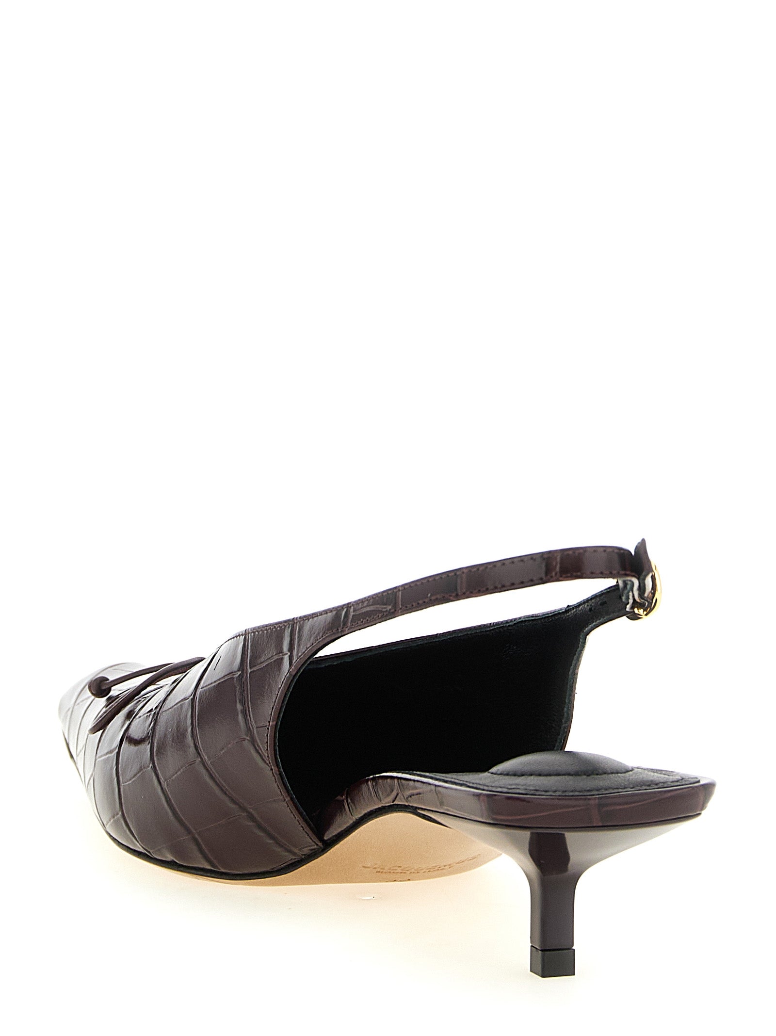 Indulge in the exquisite Jacquemus Bordeaux Calfskin Mid Heel Pumps, where glossy calfskin meets sculptural elegance, perfect for those who embody sophistication and allure.
