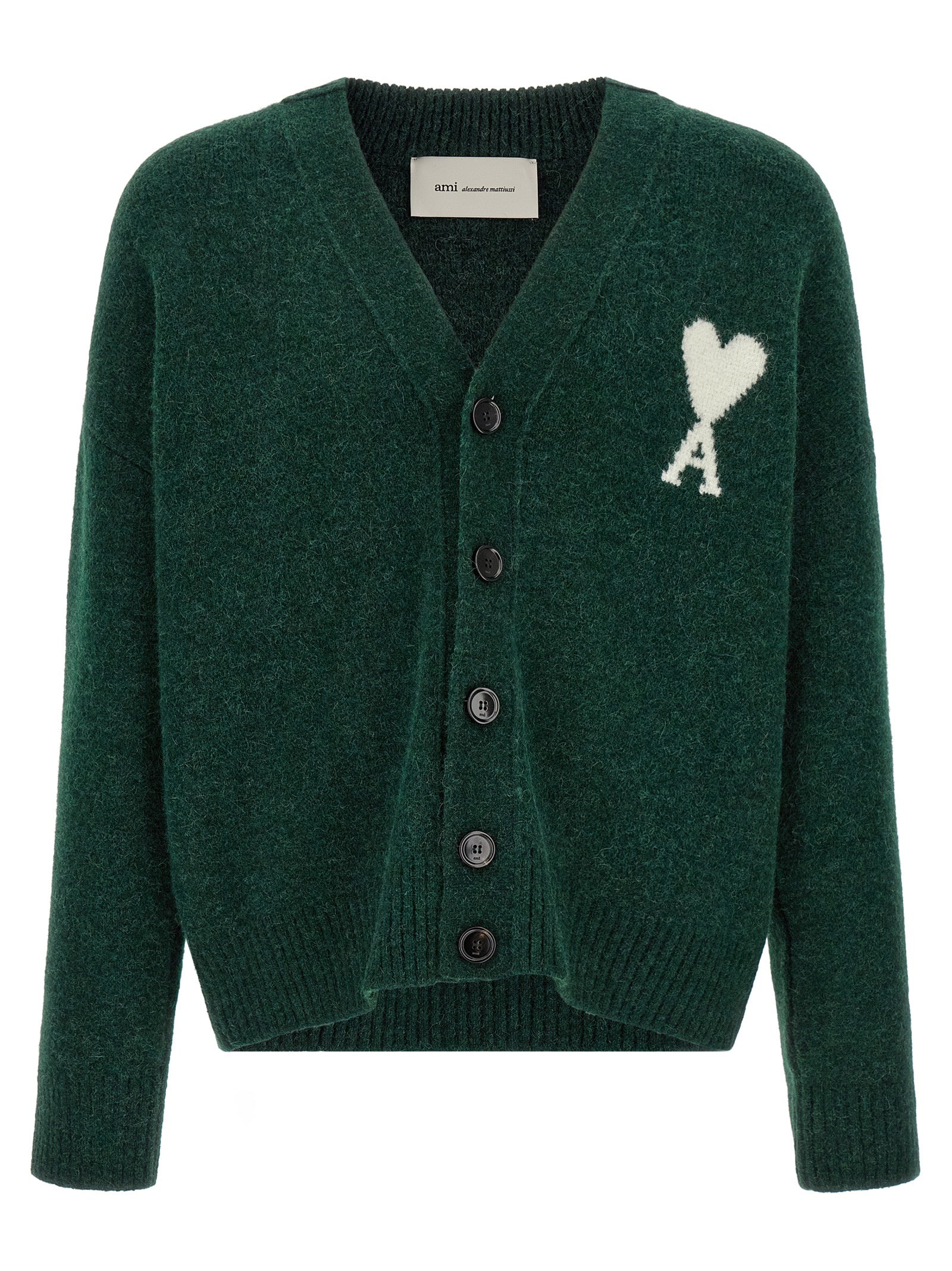Indulge in the luxurious AMI Paris Bicolor Alpaca Leather Cardigan, a masterpiece of contemporary knitwear crafted from a sumptuous blend of alpaca and wool, exuding sophistication and style.