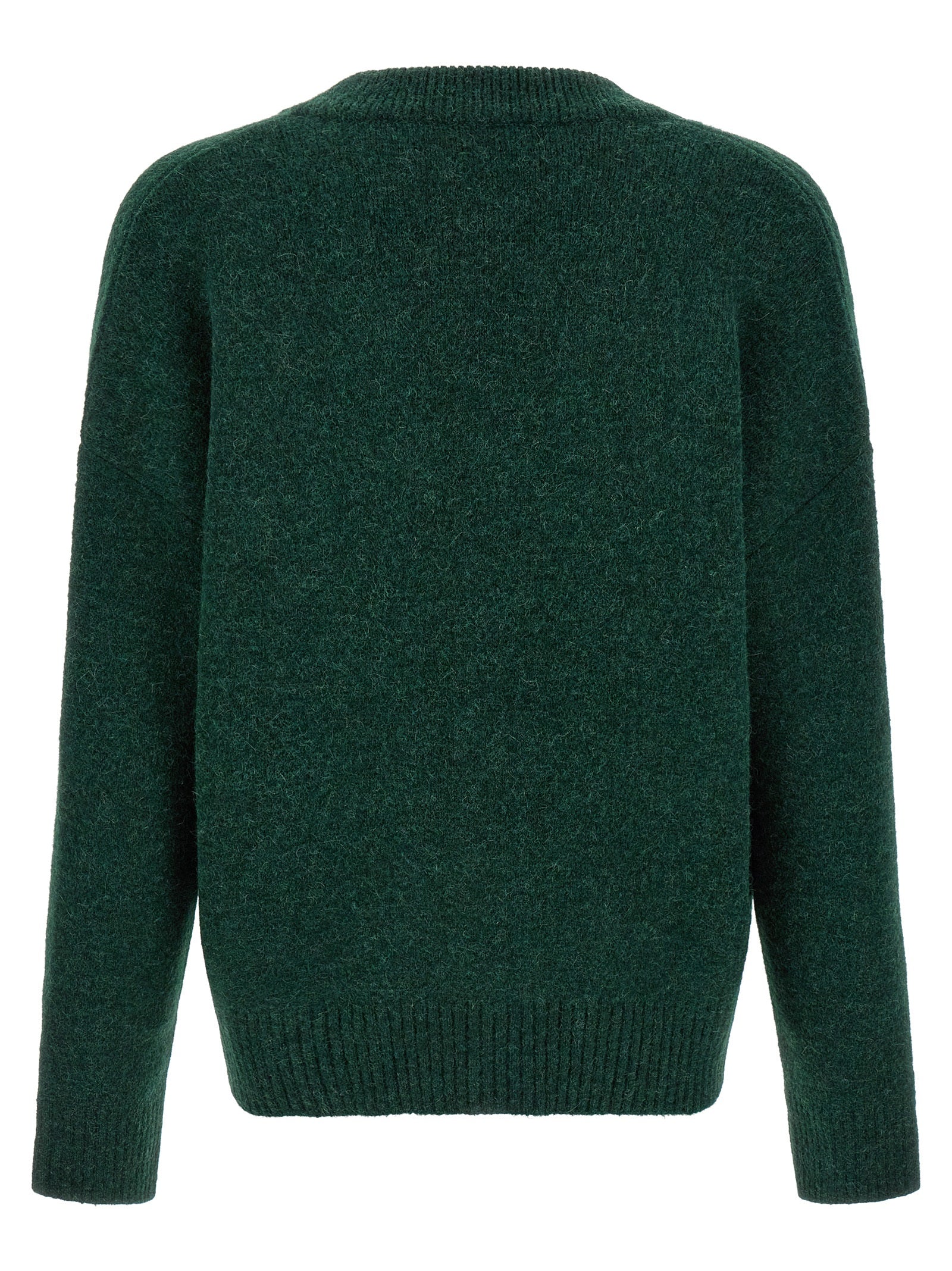 Experience the allure of AMI Paris with this Bicolor Alpaca Leather Cardigan, a luxurious blend of alpaca and wool, embodying sophisticated elegance and contemporary style.