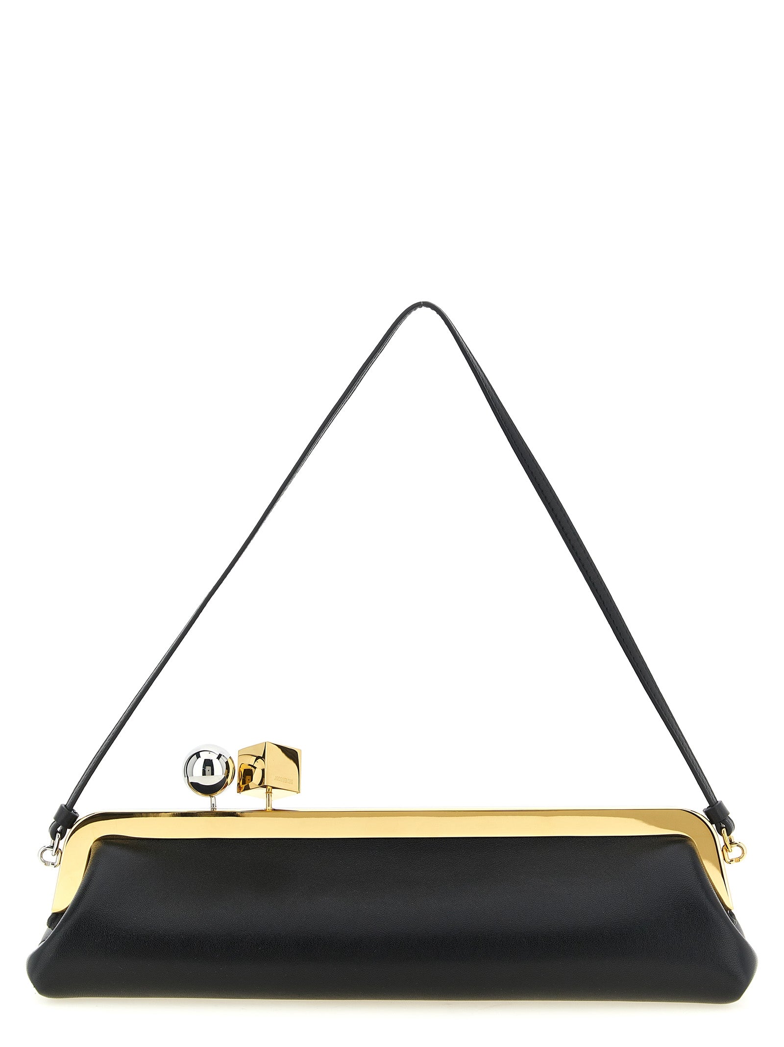 Indulge in the exquisite allure of the Jacquemus Black Lamb Leather Clutch Bag, a timeless piece that embodies modern sophistication and architectural elegance.