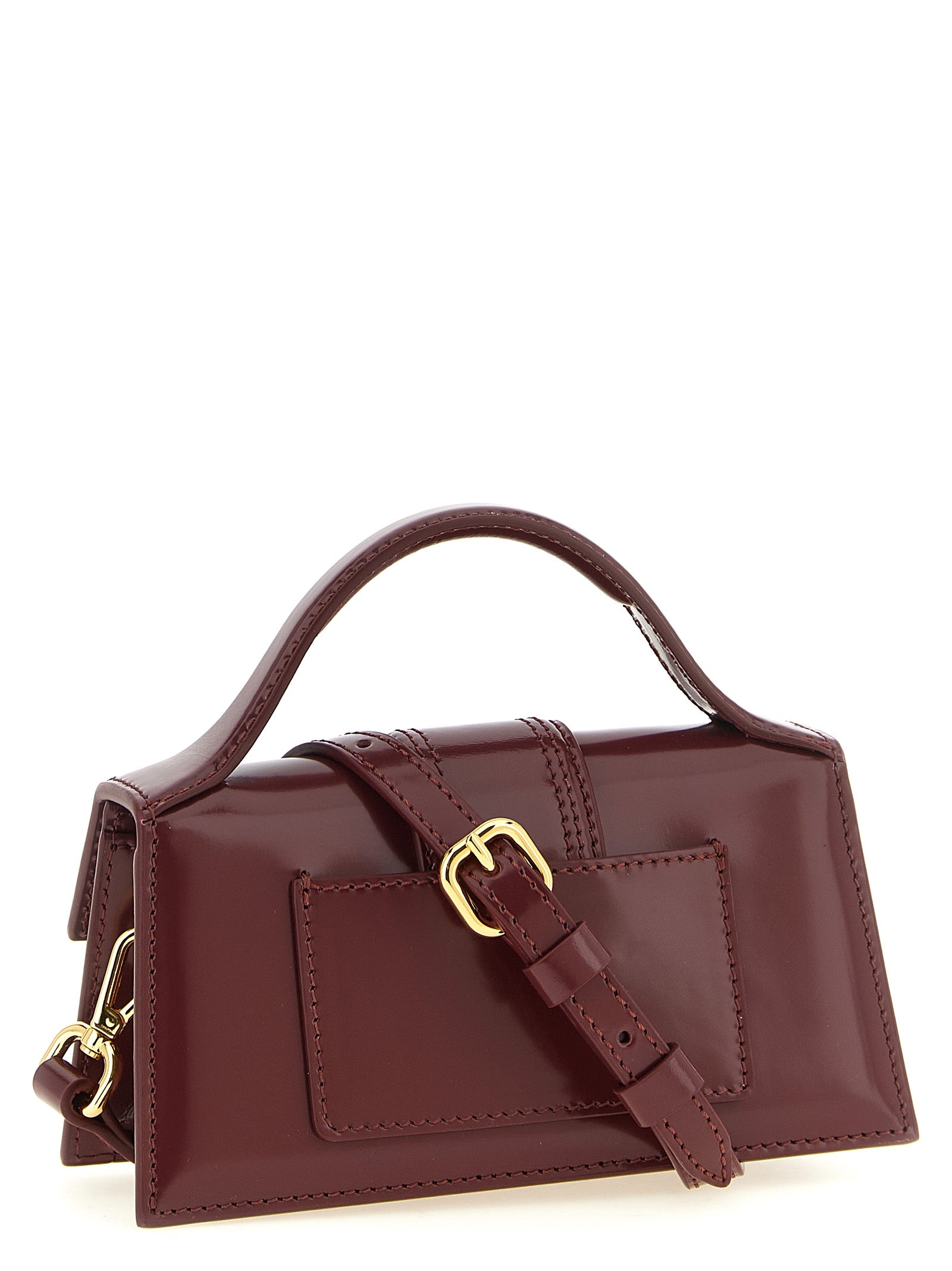 Elevate your style with the Jacquemus Bordeaux Calfskin Handbag, a geometric masterpiece in luxurious calfskin, perfect for the discerning fashionista.