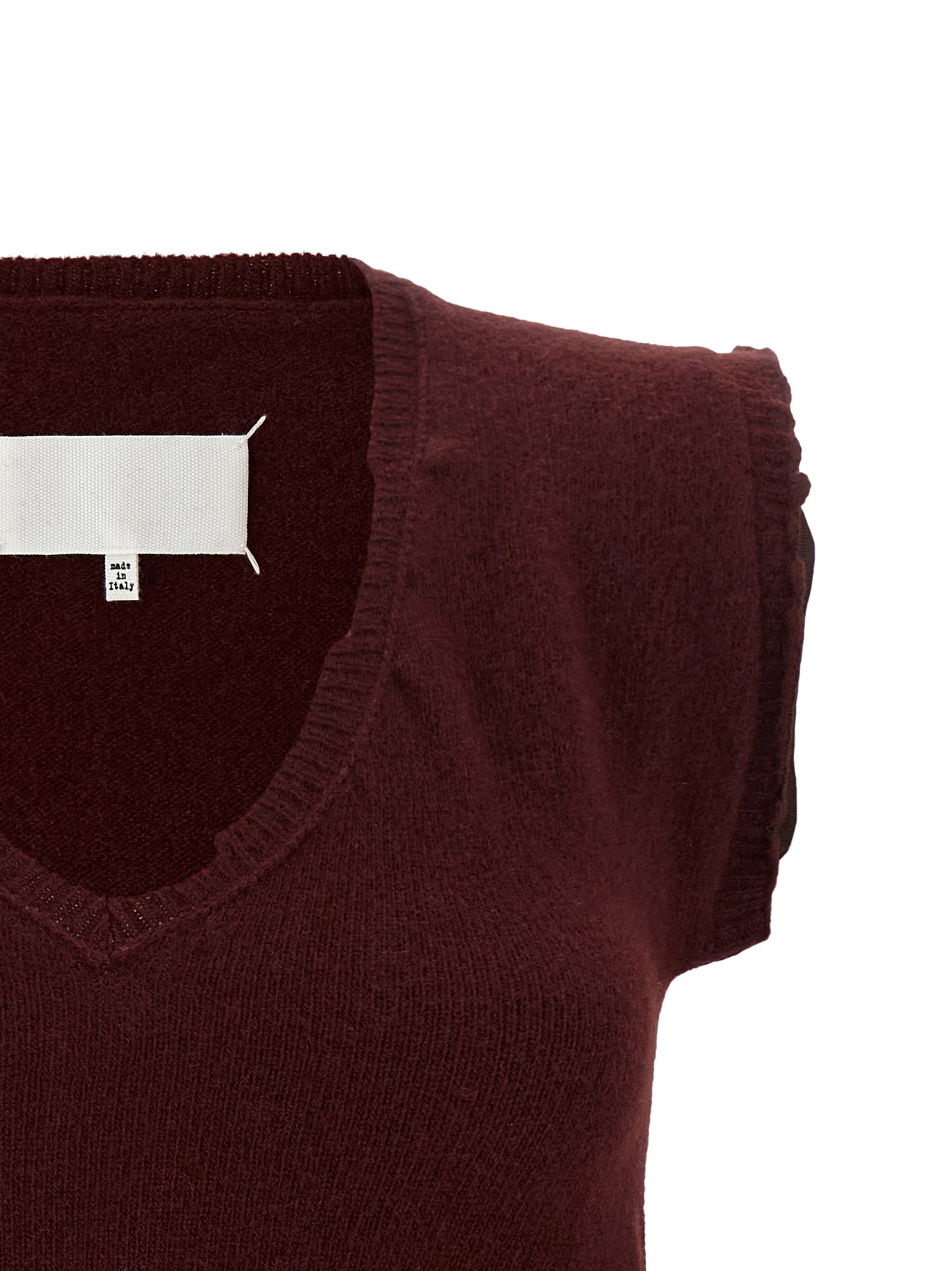 Maison Margiela Bordeaux Virgin Wool Sleeveless Jacket Elegance