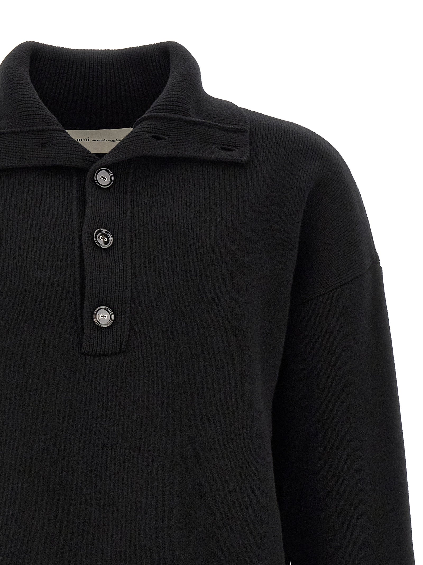 AMI PARIS Black Wool Cardigan - Timeless Elegance Redefined