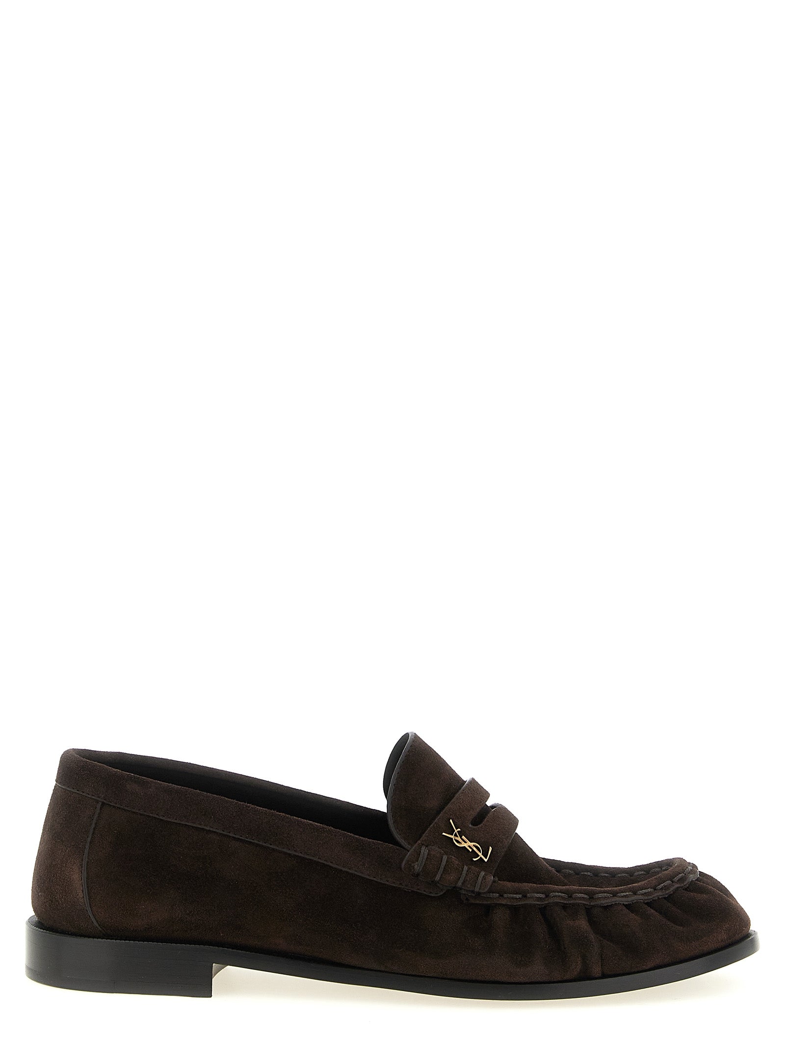 Saint Laurent Brown Calfskin Slip-On Loafers | Timeless Elegance