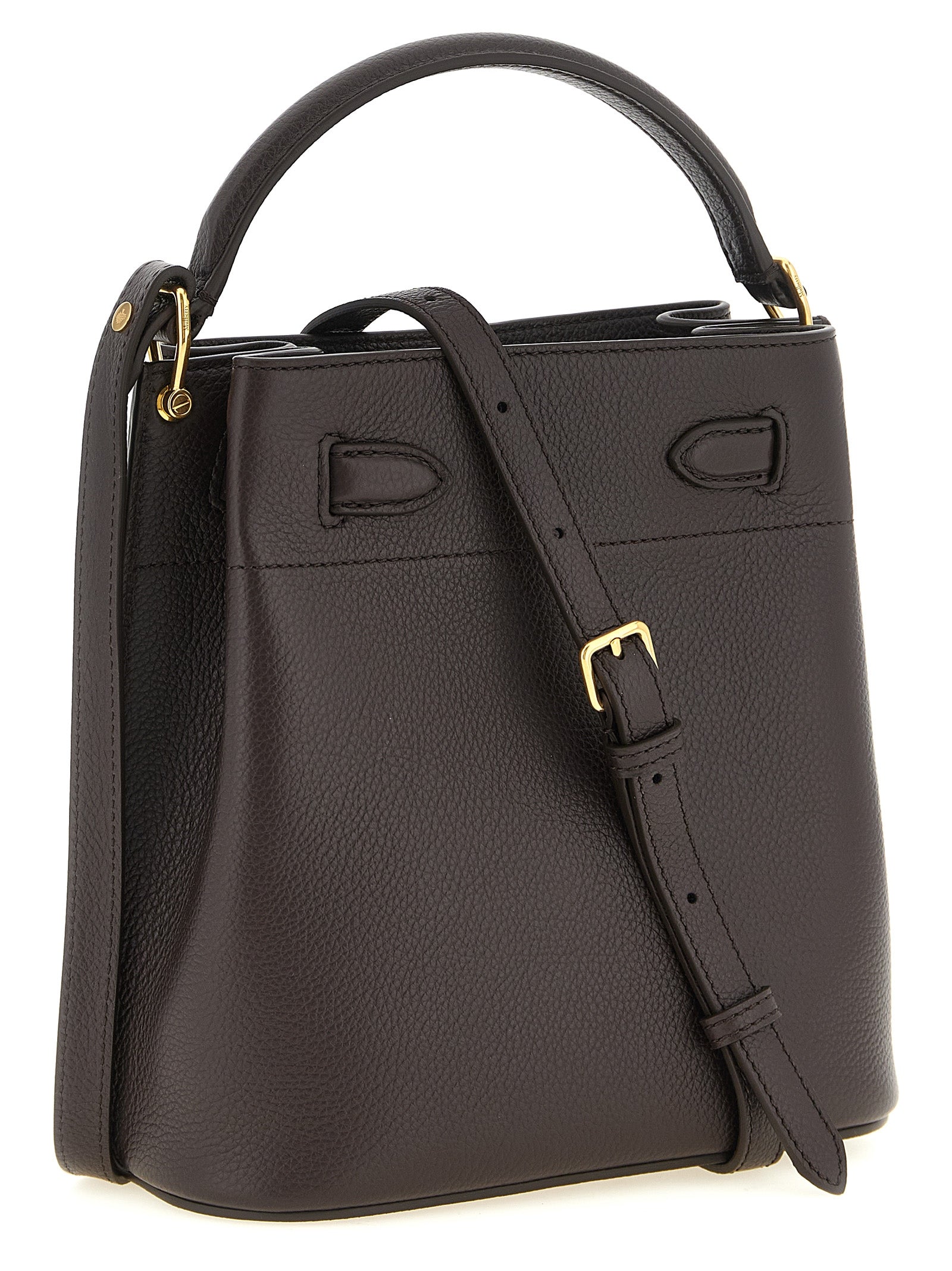 Indulge in the Mulberry Islington small bucket bag, a timeless masterpiece of hammered calf leather, embodying elegance and sophistication for the discerning individual.