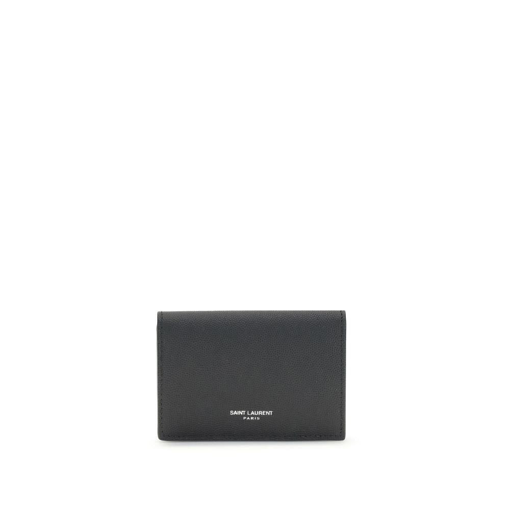 Indulge in the elegance of the Saint Laurent Black Calf Leather Bos Taurus Wallet, crafted from exquisite metal-free tanned leather, embodying sophistication and timeless luxury.