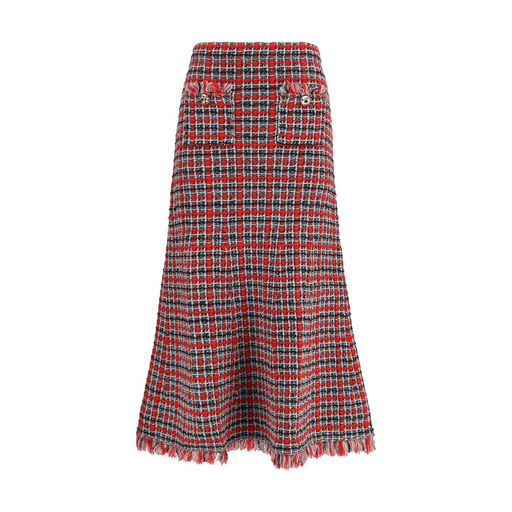 Self-Portrait Red Cotton Midi Skirt