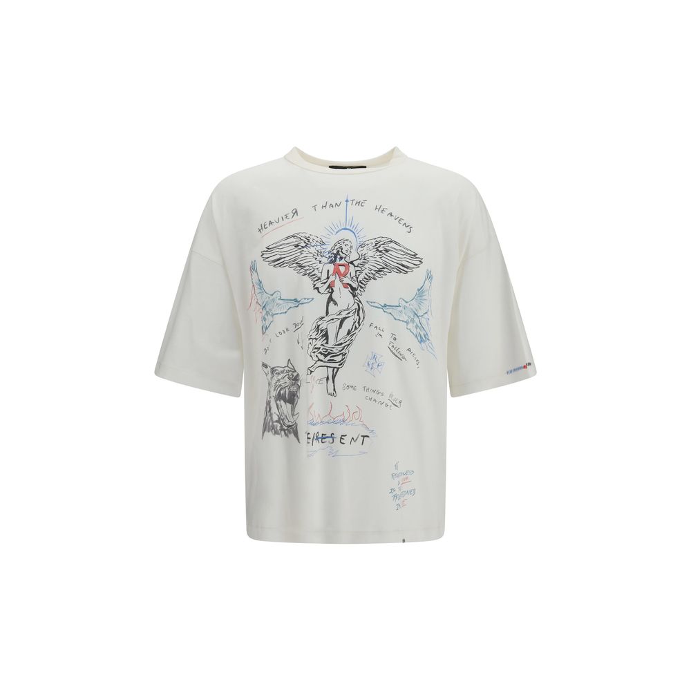 Elevate your wardrobe with the Represent Heavier Than The Heavens T-shirt, a luxurious cotton and hemp blend adorned with exquisite graphic artistry, embodying sophistication and style.