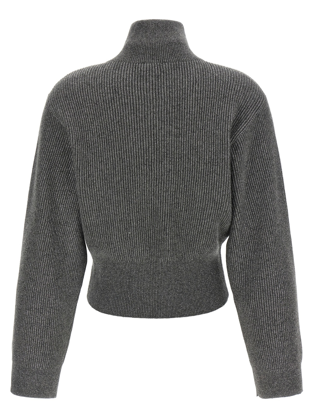 Discover the Brunello Cucinelli Gray Cashmere Cardigan, a luxurious blend of cashmere and metallic fibers, embodying sophisticated elegance for the discerning wardrobe.