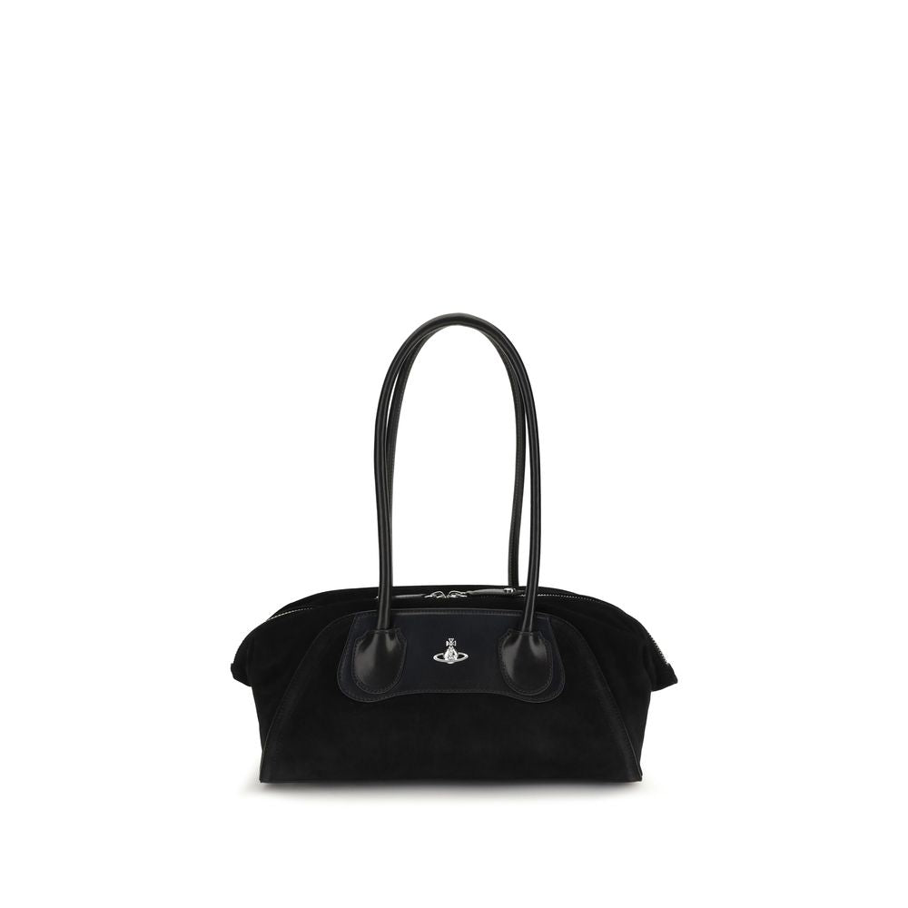 Indulge in the exquisite Vivienne Westwood Black Calf Leather Bos Taurus Shoulder Bag, a masterpiece of craftsmanship that elevates your style with its luxurious silhouette and refined details.