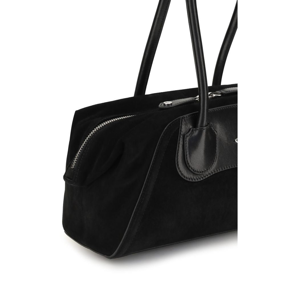 Discover the Vivienne Westwood Black Calf Leather Bos Taurus Shoulder Bag, a masterpiece of soft suede and exquisite design, embodying timeless elegance and modern luxury.