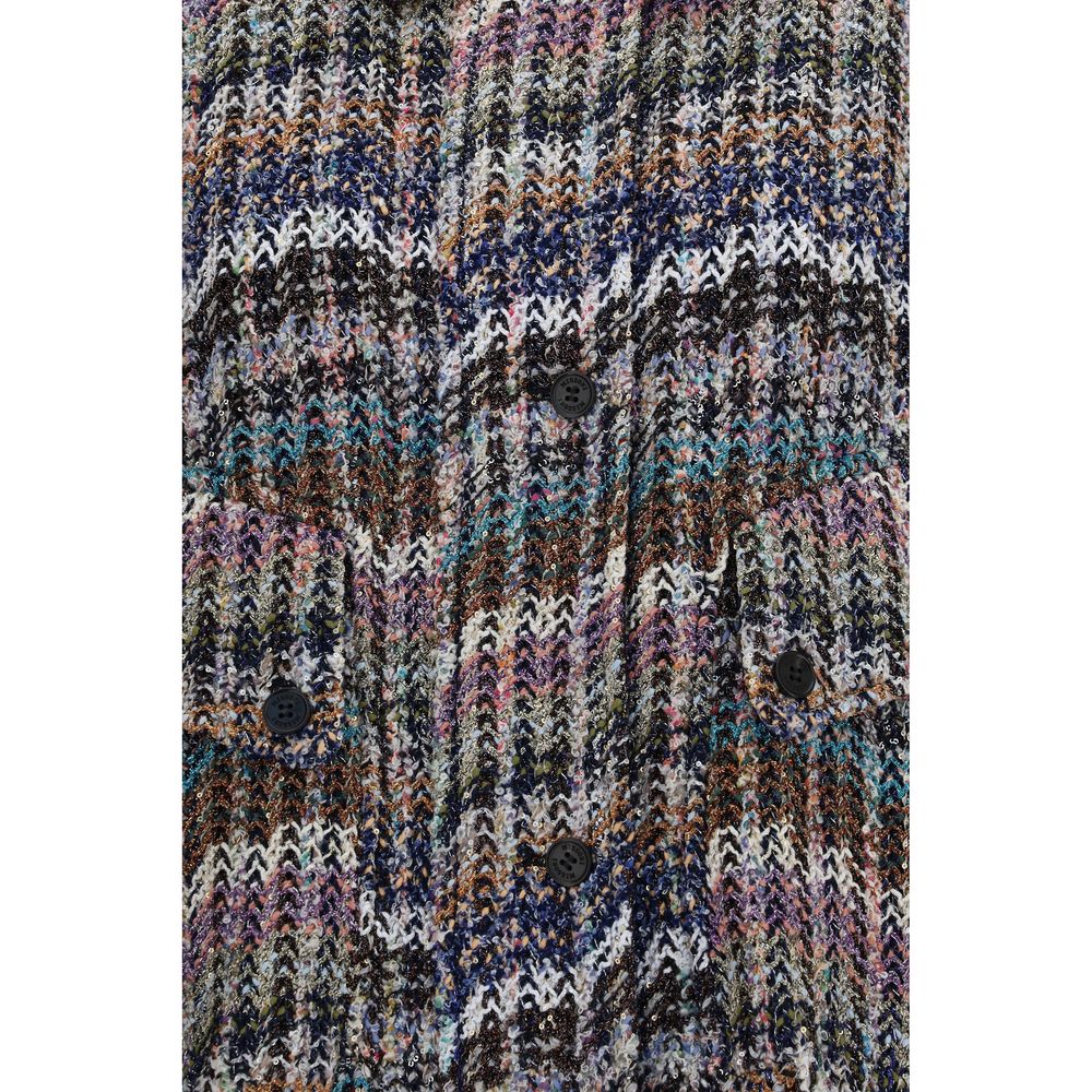 Indulge in the exquisite allure of the Missoni Multicolor Fabric Full-Length Jacket, where iconic zigzag motifs meet luxurious sequin embellishments for a statement of sophistication.