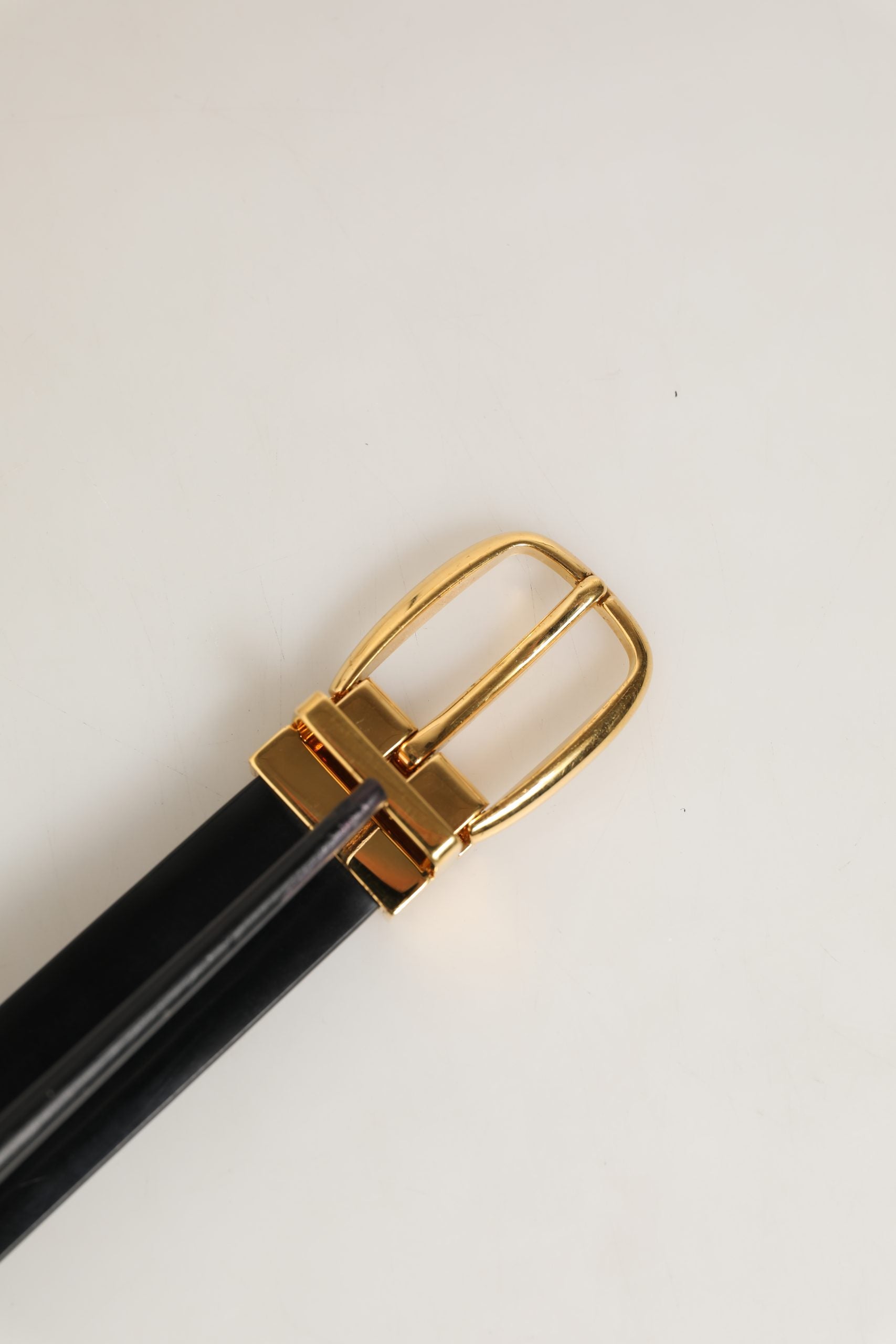 Dolce & Gabbana Black Leather Belt with Gold Tone Buckle
