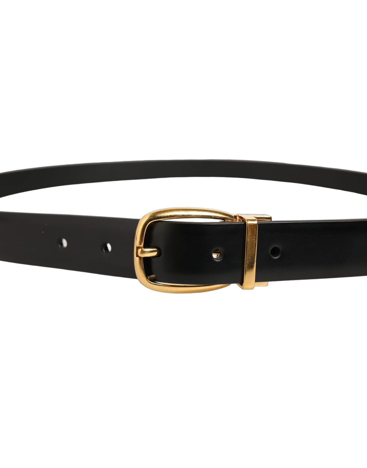 Dolce & Gabbana Black Leather Belt with Gold Tone Buckle