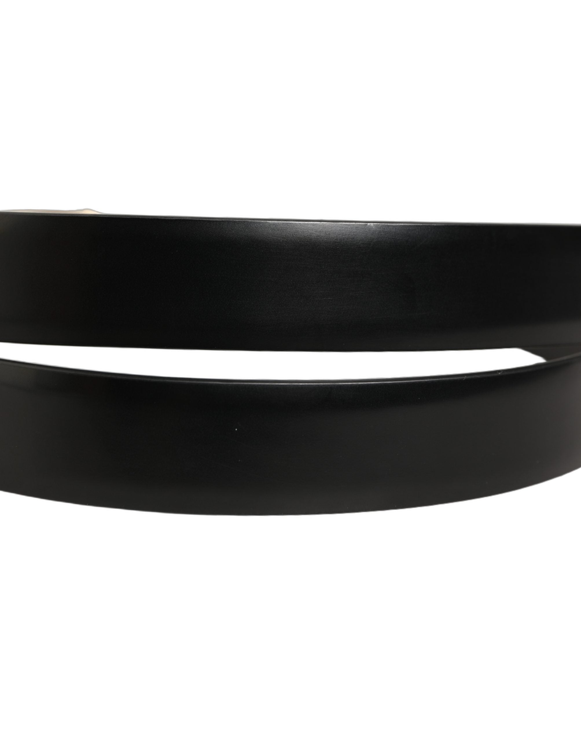 Dolce & Gabbana Black Leather Belt with Gold Tone Buckle