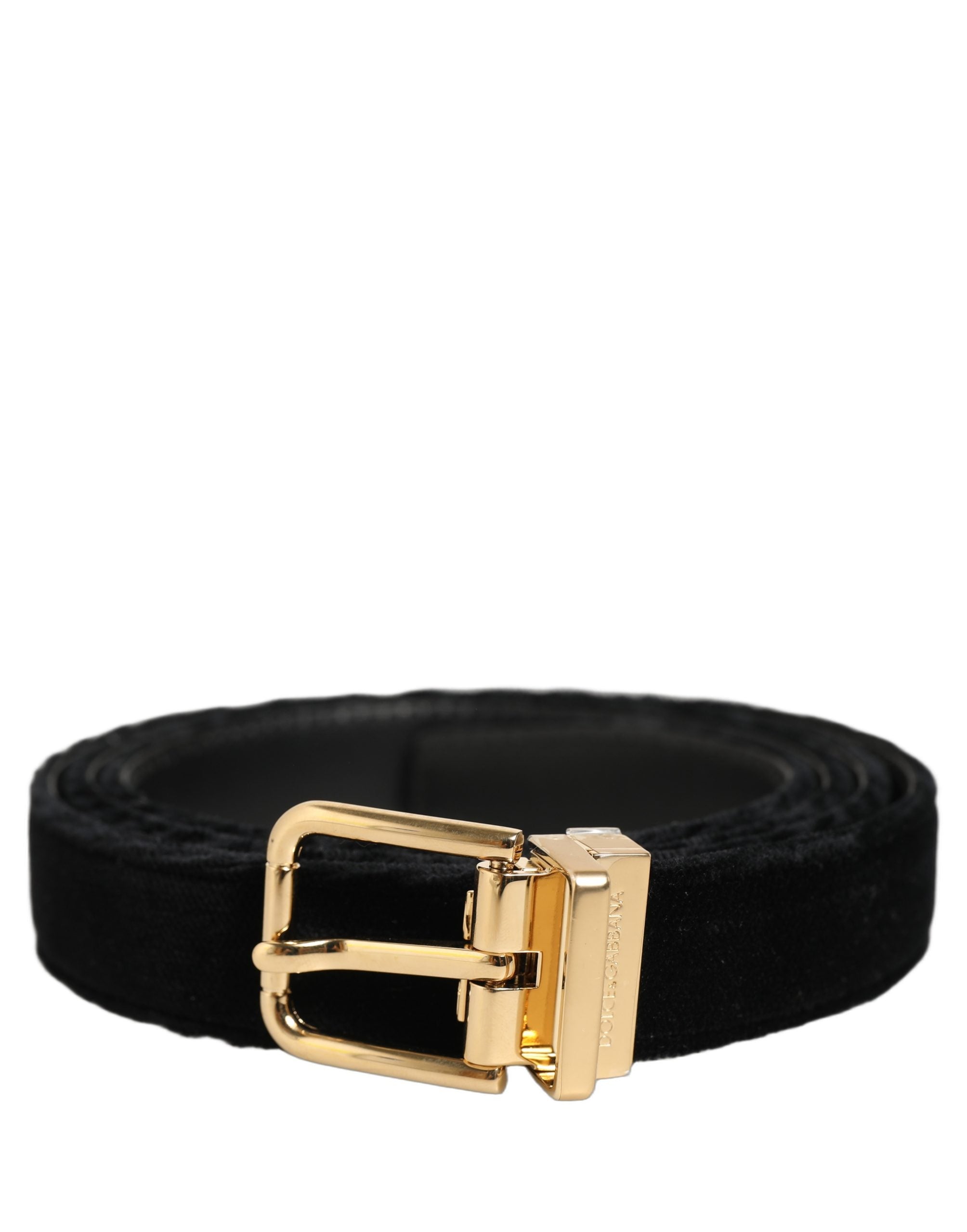 Dolce & Gabbana Black Velvet Belt with Gold Tone Buckle
