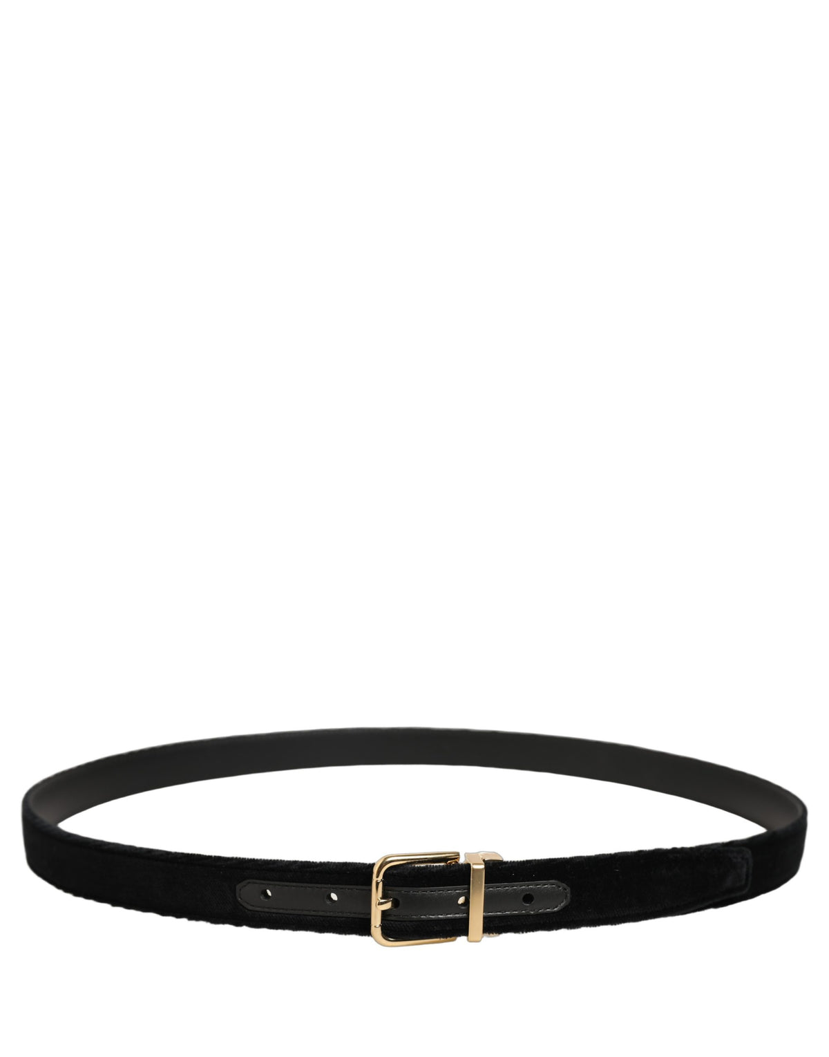 Dolce & Gabbana Black Velvet Belt with Gold Tone Buckle