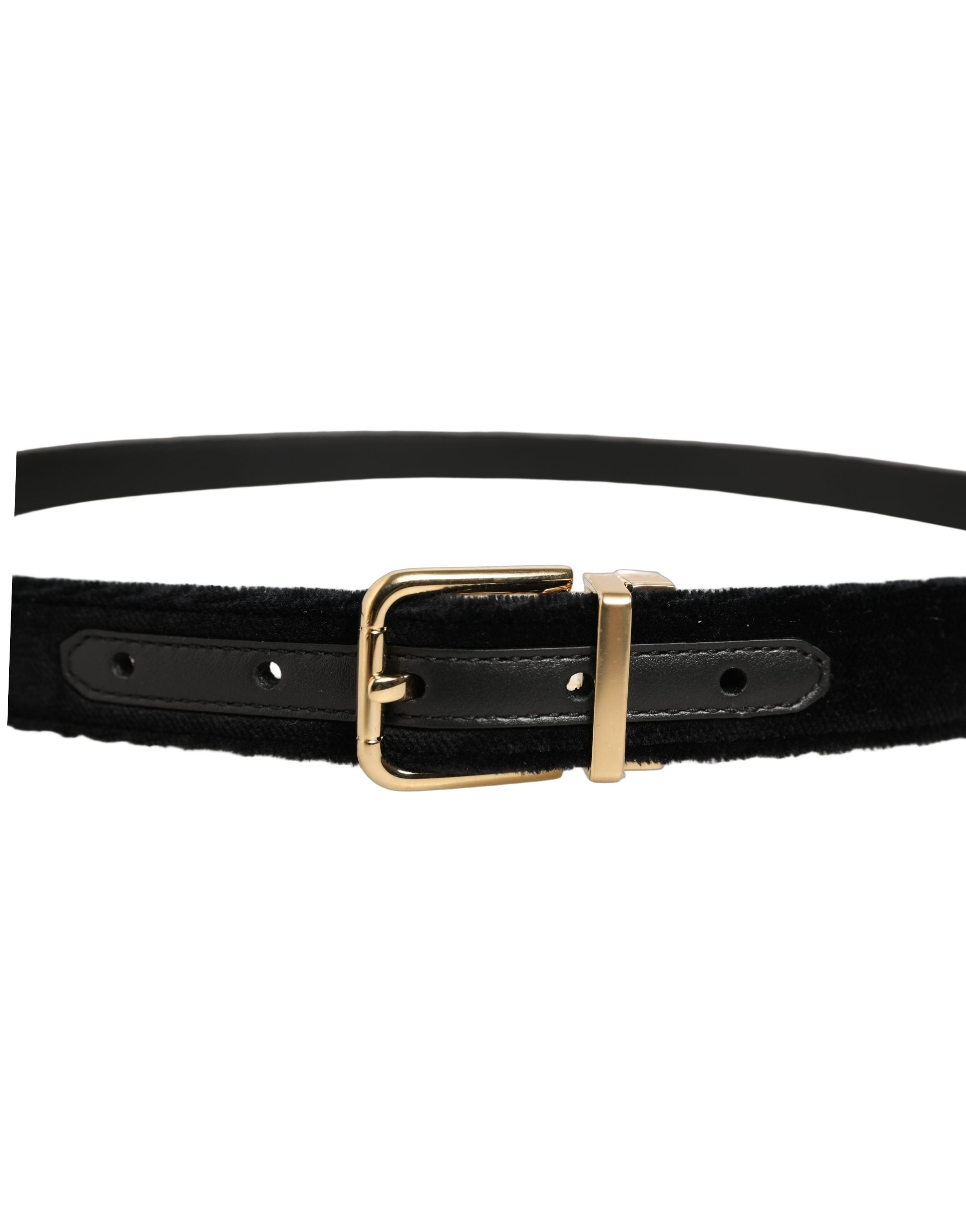 Dolce & Gabbana Black Velvet Belt with Gold Tone Buckle