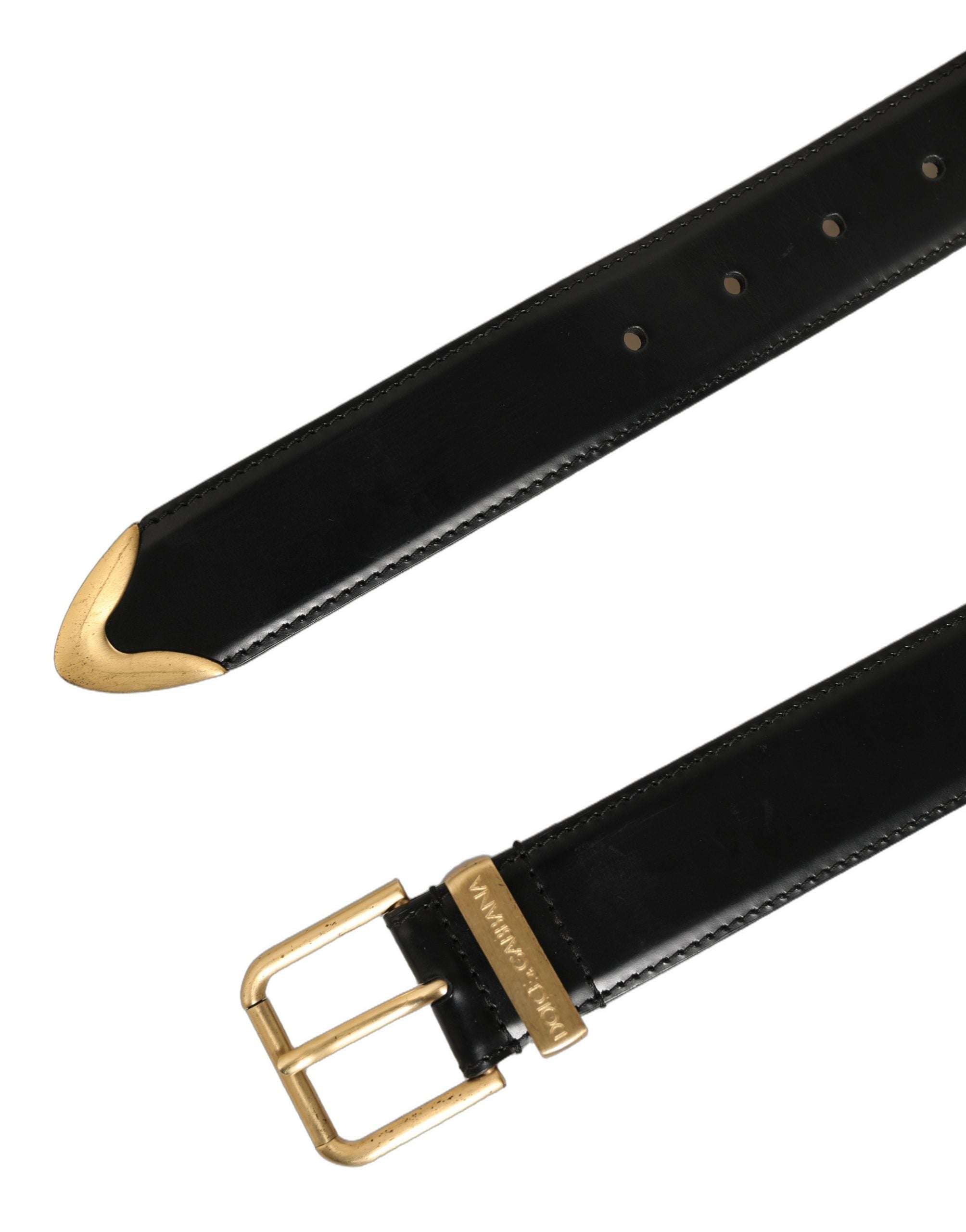 Dolce & Gabbana Black Leather Gold Buckle Belt - Timeless Luxury