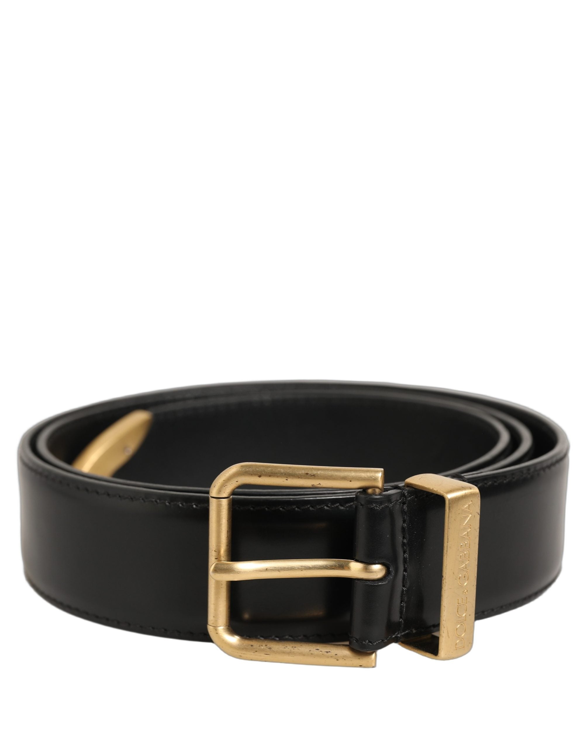 Dolce & Gabbana Black Leather Gold Buckle Belt - Timeless Luxury