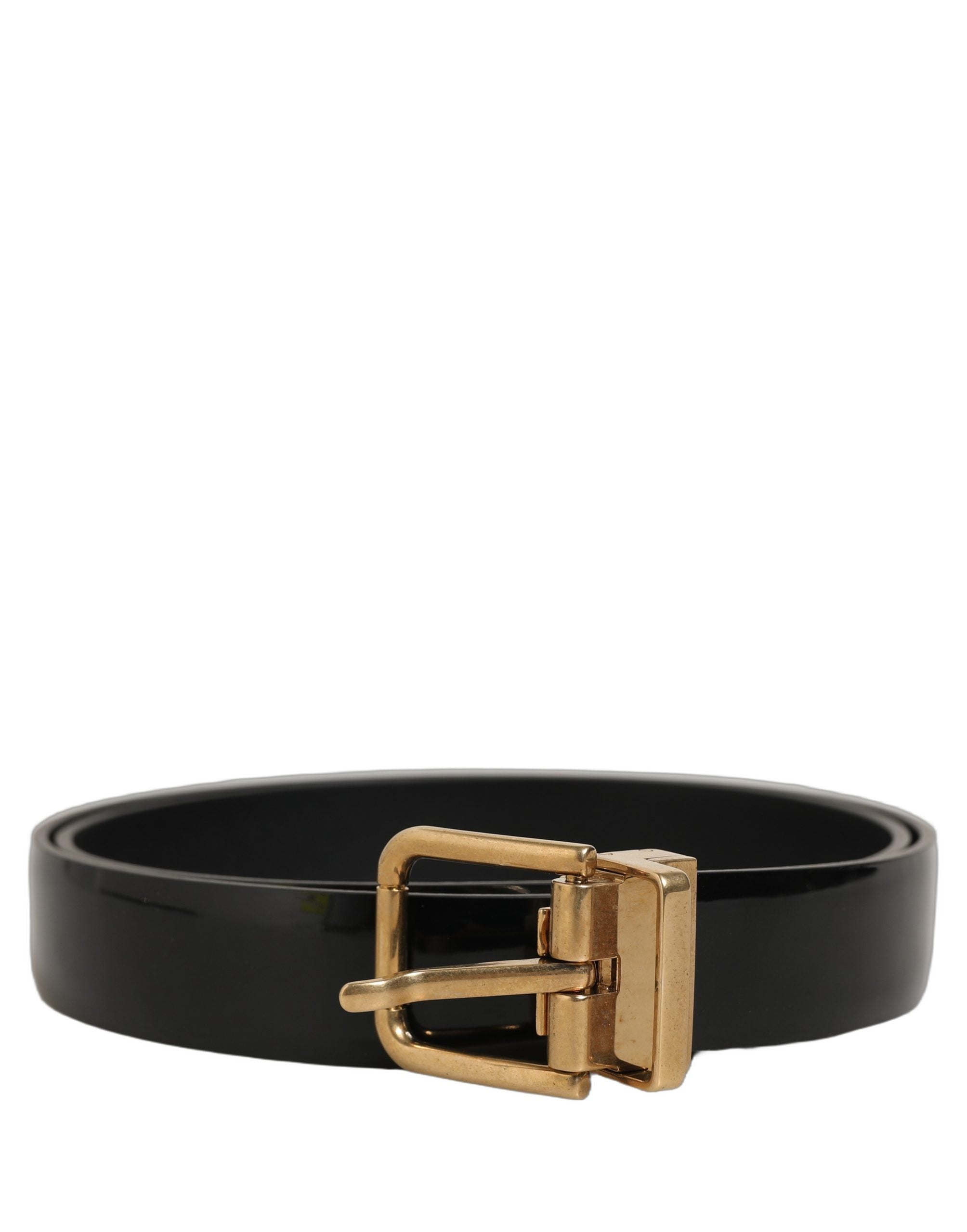 Dolce & Gabbana Black Leather Belt with Gold Tone Buckle