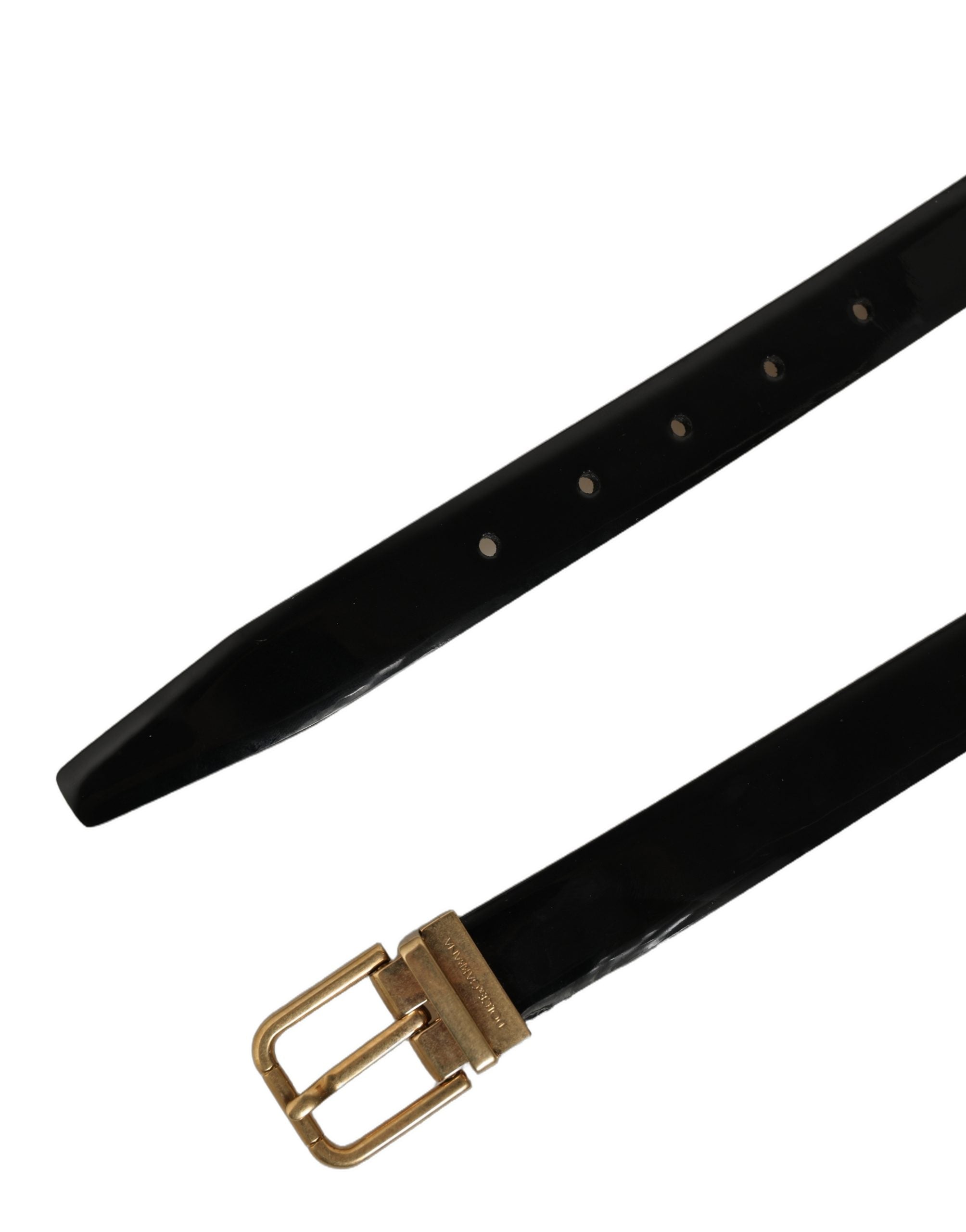 Dolce & Gabbana Black Leather Belt with Gold Tone Buckle
