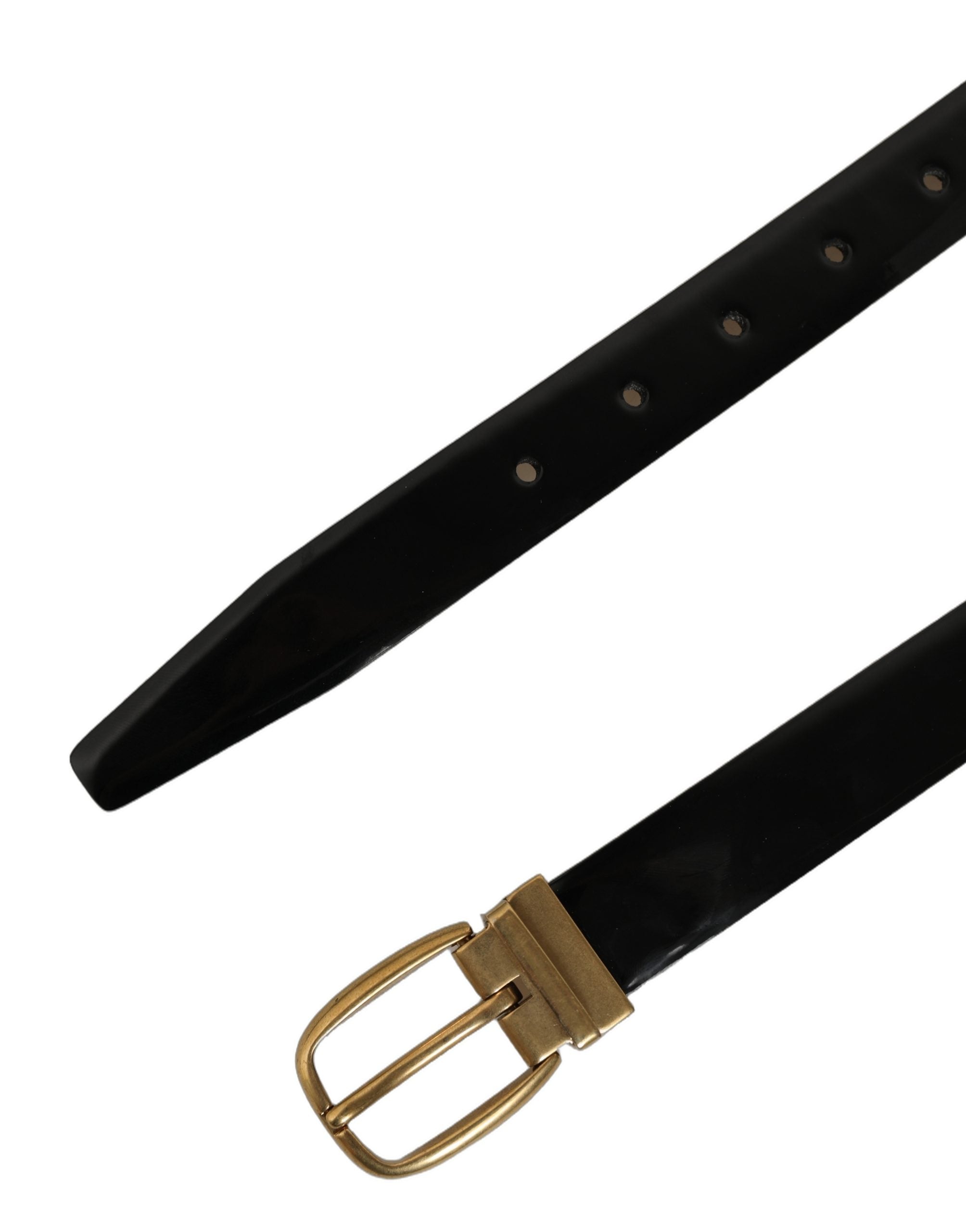 Dolce & Gabbana Black Leather Belt with Gold Tone Buckle