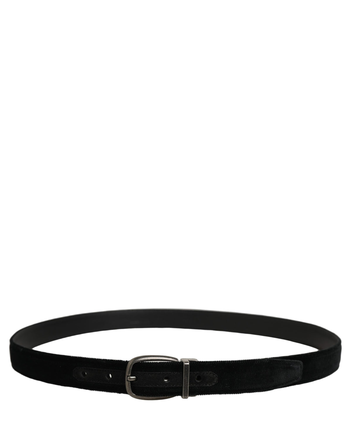 Dolce & Gabbana Classic Black Velvet Belt with Silver Buckle