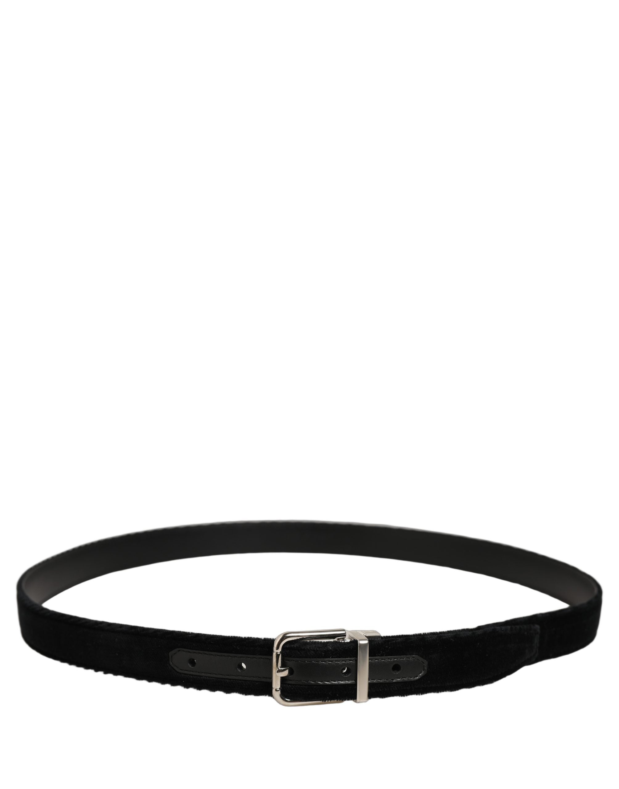 Dolce & Gabbana Black Velvet Belt with Silver Buckle - Luxury Couture