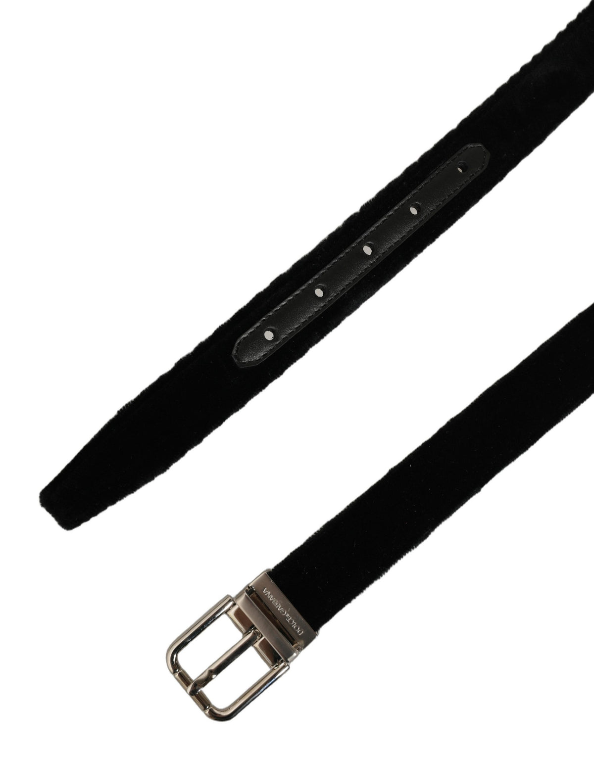 Dolce & Gabbana Black Velvet Belt with Silver Buckle - Luxury Elegance