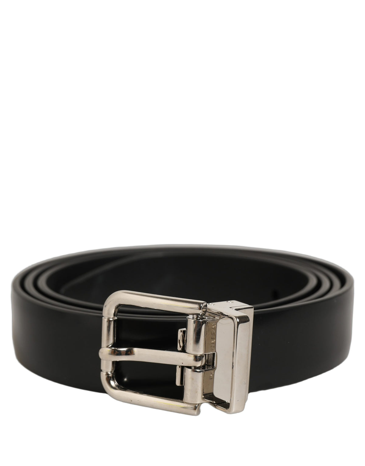 Dolce & Gabbana Black Leather Belt with Silver Buckle - Luxury Accessory