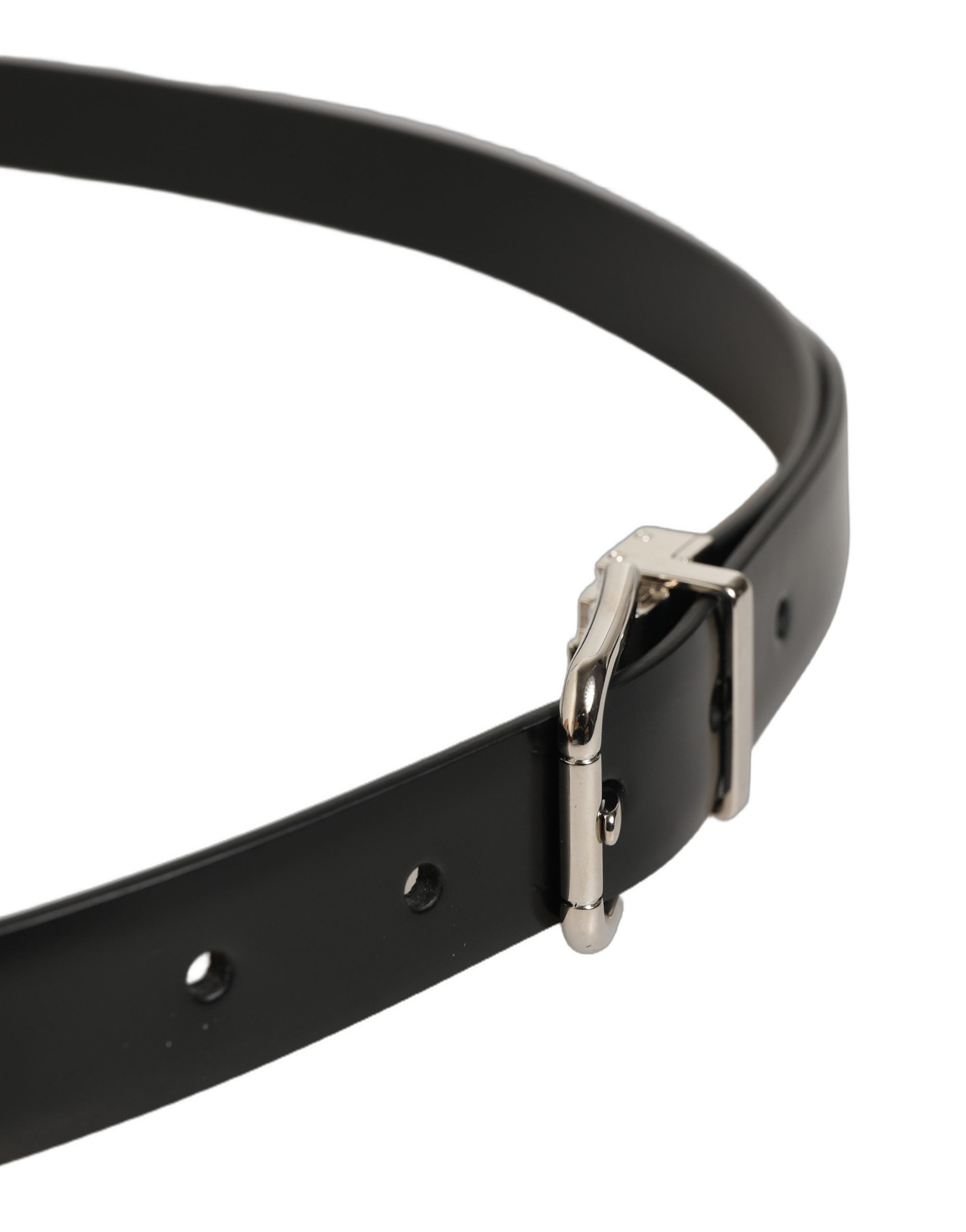 Dolce & Gabbana Black Leather Belt with Silver Buckle - Luxe Elegance