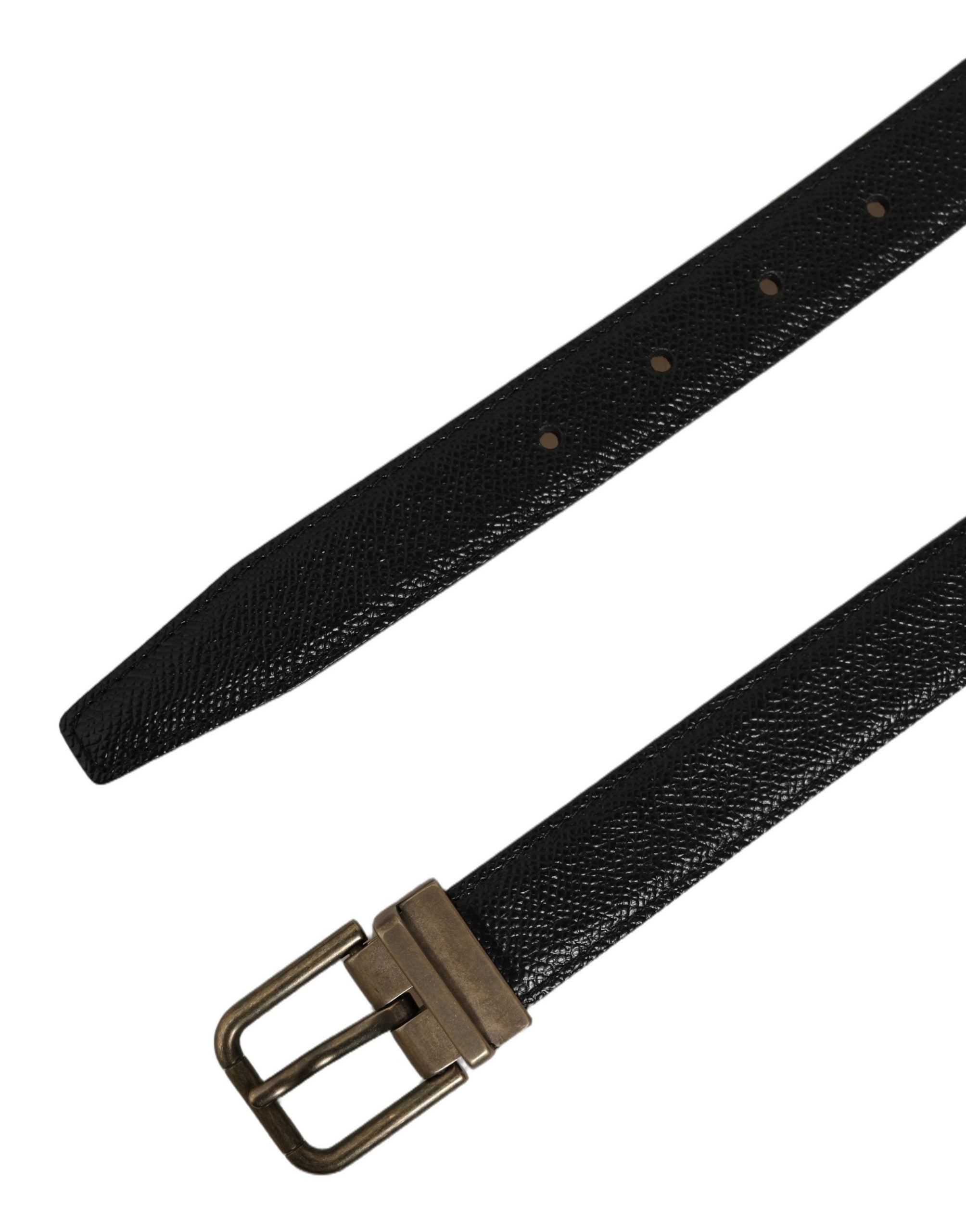 Dolce & Gabbana Black Calf Leather Belt with Gold Buckle