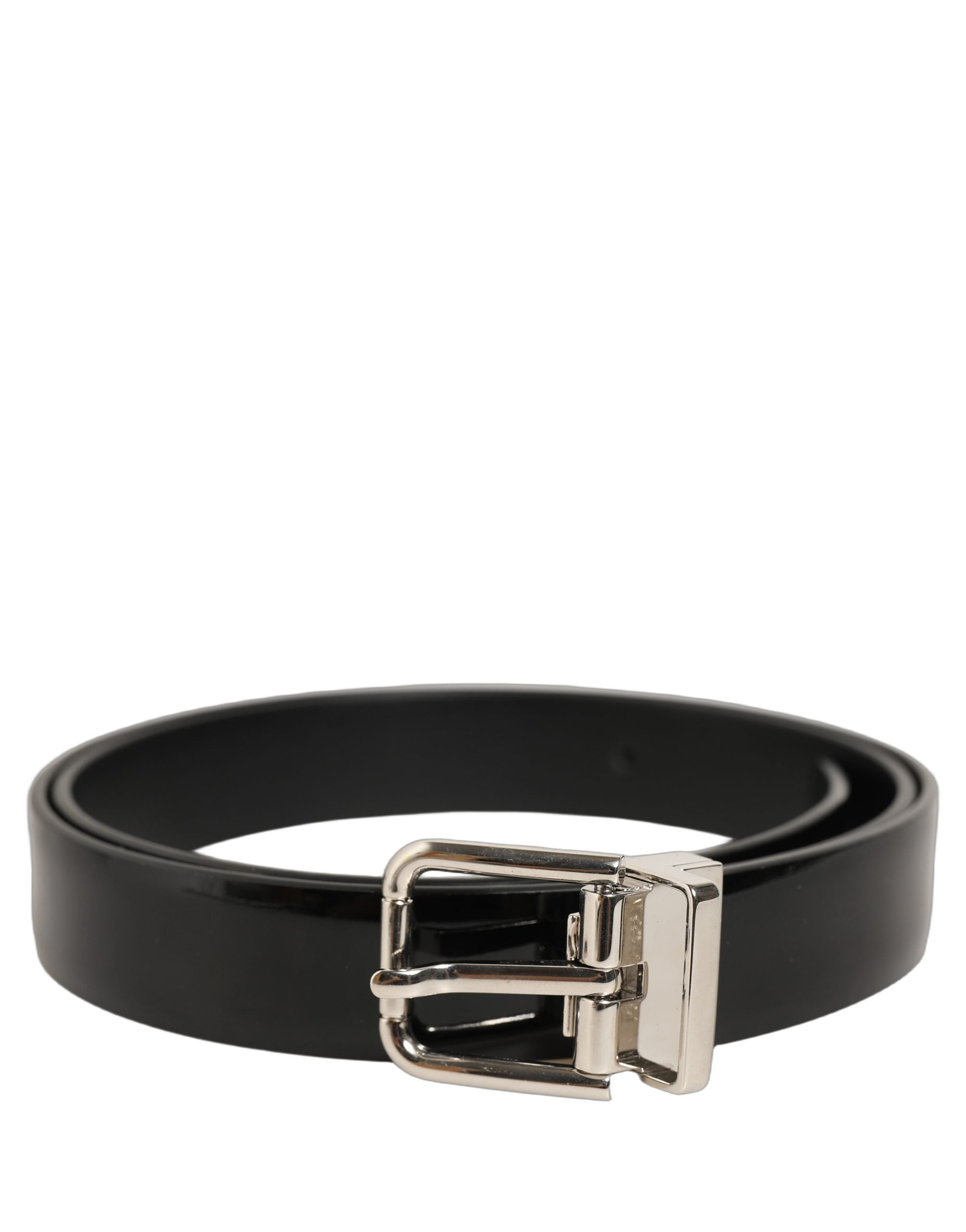 Dolce & Gabbana Black Leather Belt with Silver Buckle - Luxe Elegance