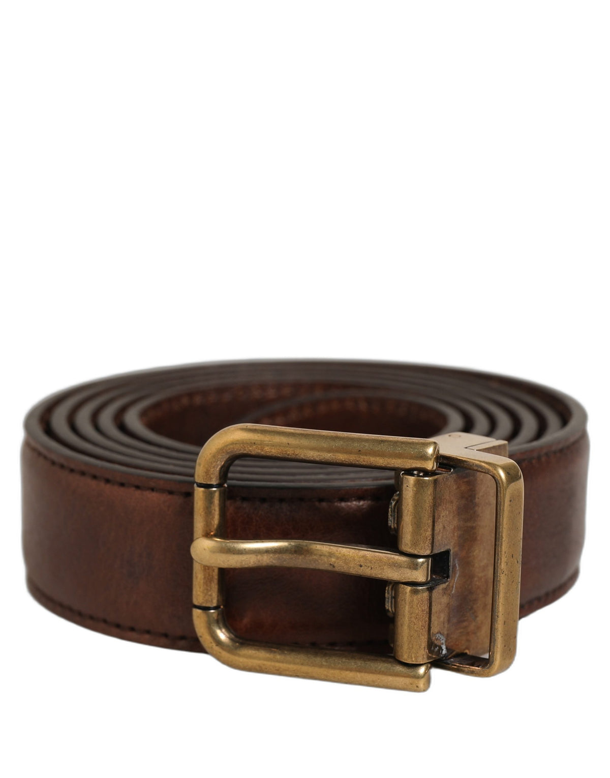 Dolce & Gabbana Brown Leather Belt with Gold Tone Buckle