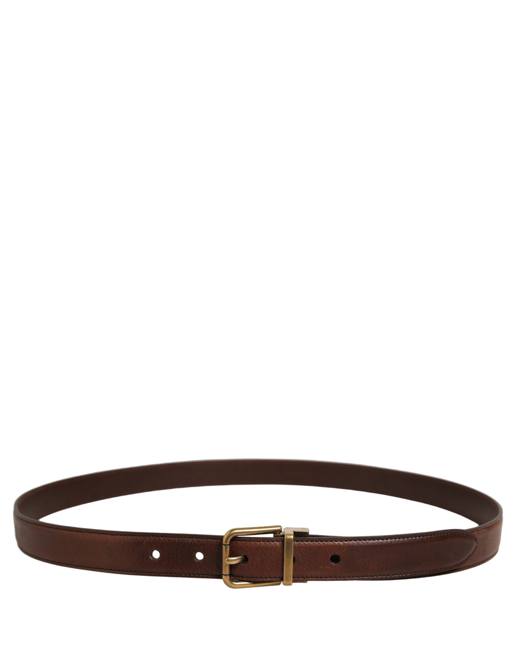 Dolce & Gabbana Brown Leather Belt with Gold Tone Buckle