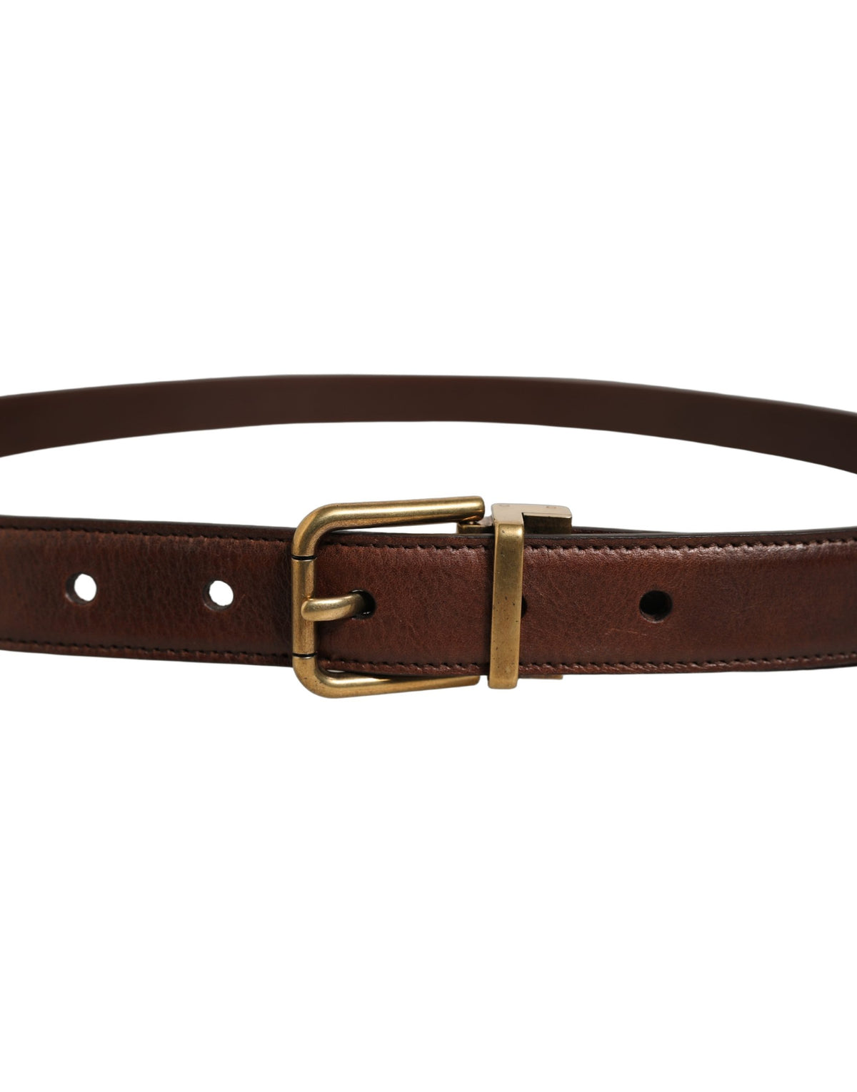 Dolce & Gabbana Brown Leather Belt with Gold Tone Buckle