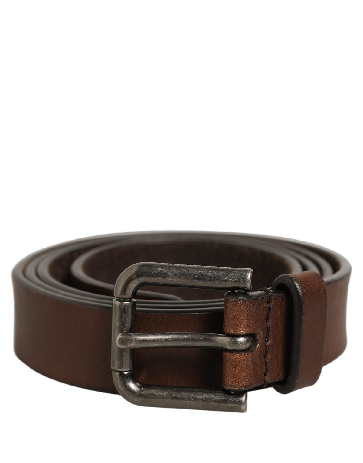 Dolce & Gabbana Brown Leather Belt with Silver Buckle - Luxury Redefined