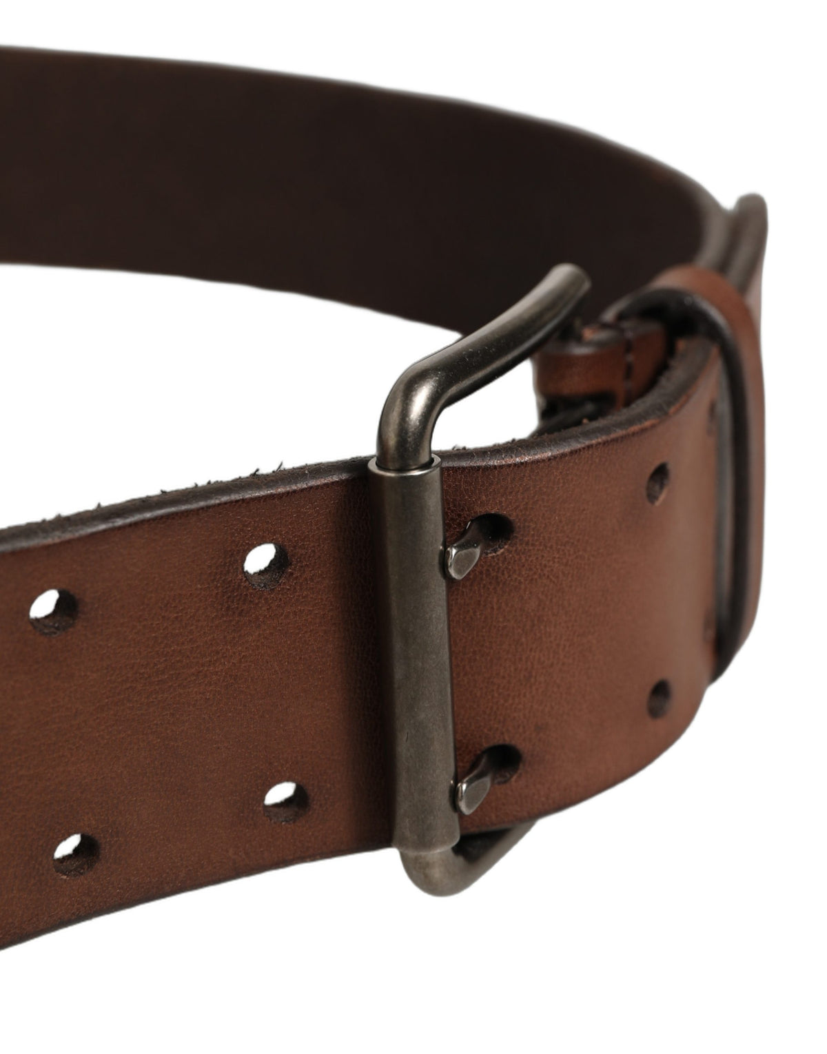 Dolce & Gabbana Brown Leather Double Prong Buckle Belt